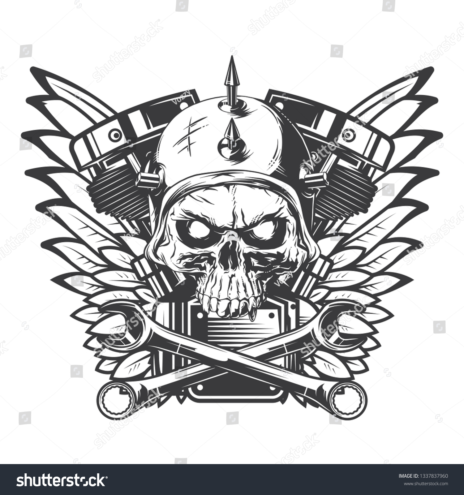 Hand Drawn Illustration Biker Skull Motorcycle Stock Vector (Royalty ...