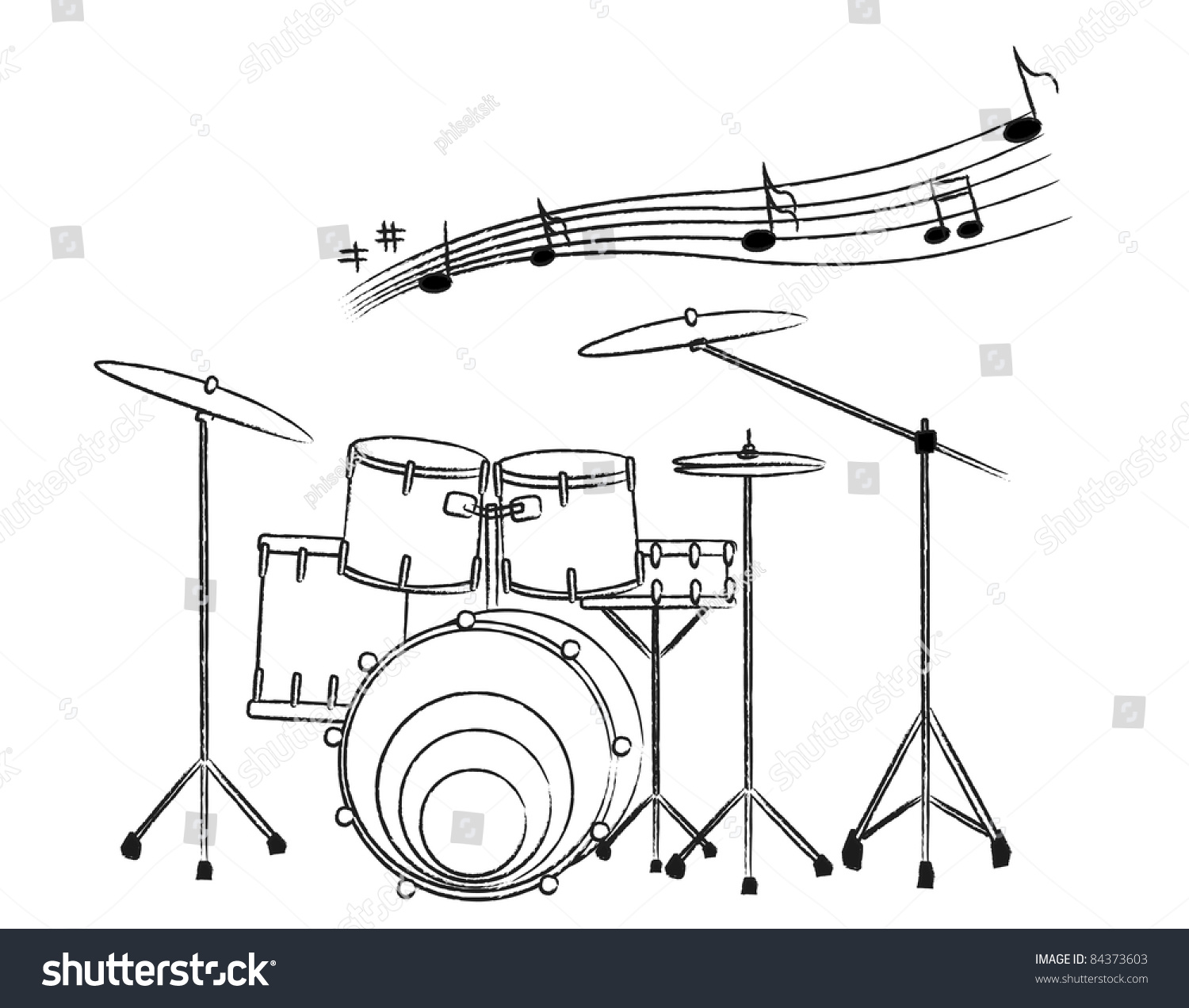 Hand Drawn Illustration Drum Set On Stock Vector 84373603 - Shutterstock