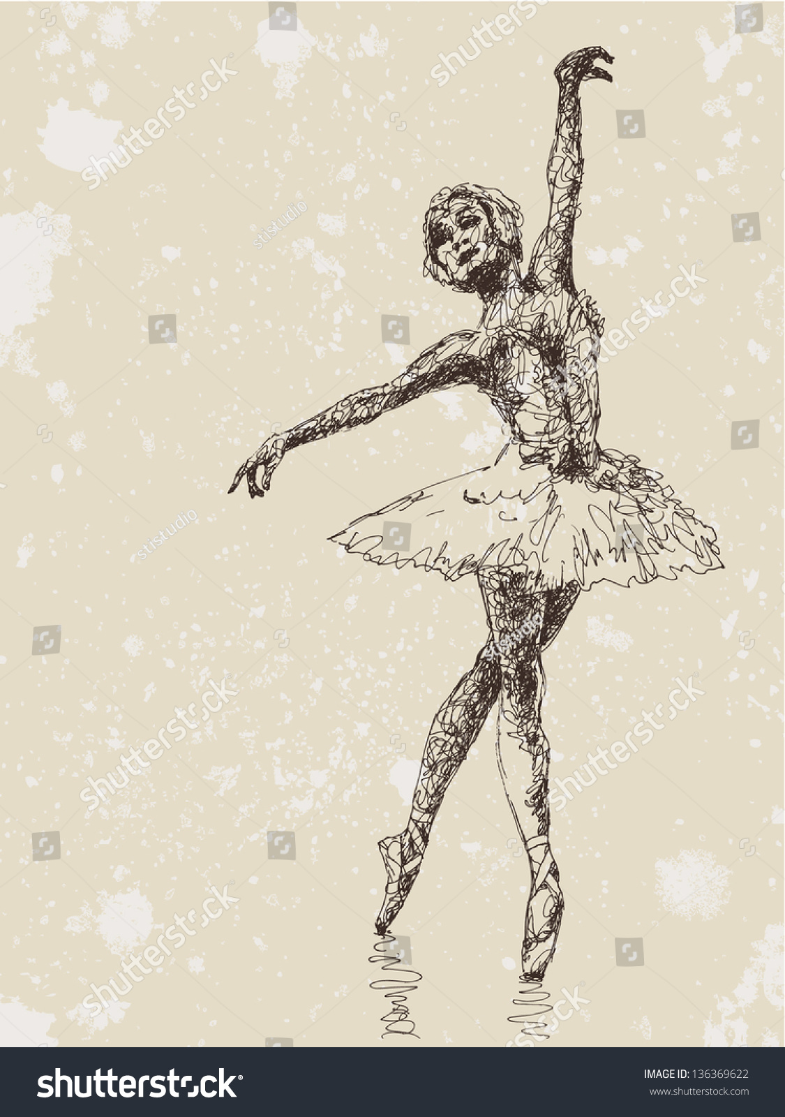 Hand Drawn Illustration Ballet Dancer Retro Stock Vector Royalty Free 136369622 6334