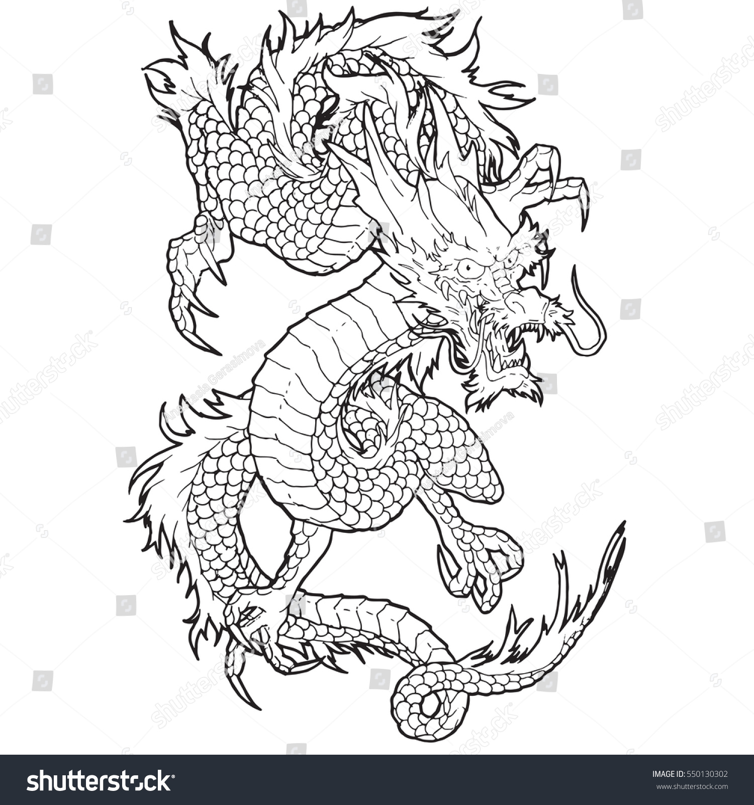 Hand Drawn Illustration Dragon Zen Pattern Stock Vector (Royalty Free ...