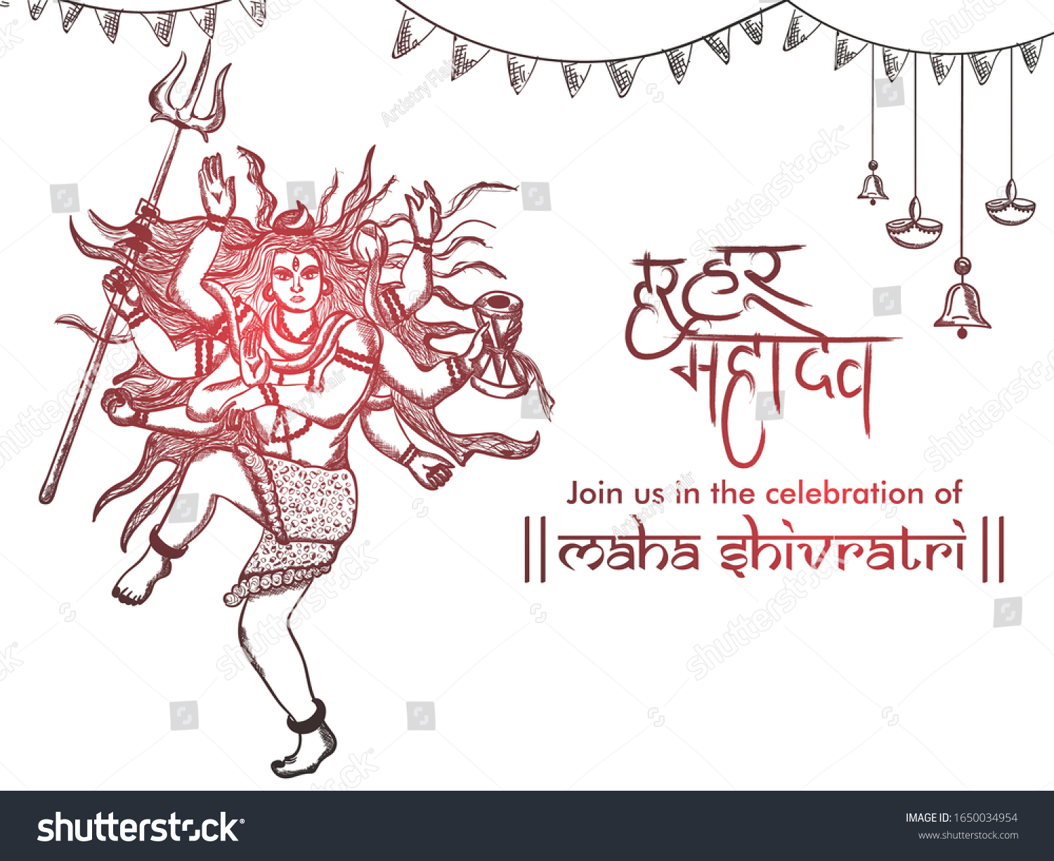 SVG of Hand drawn illustration of lord shiva in hindu mythology. Sketch of Lord shiva in Natraj dance for shivratri or mahashivratri with message hara hara mahadev meaning everyone is lord shiva. svg