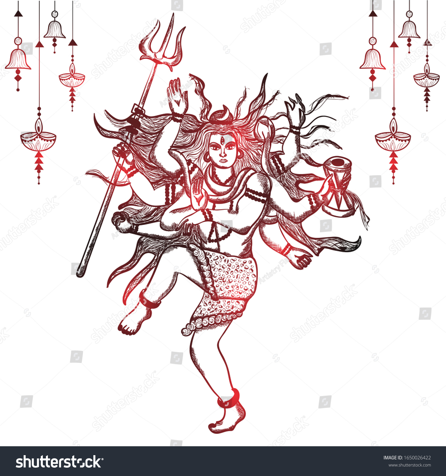 SVG of Hand drawn illustration of lord shiva in hindu mythology with red shine . Sketch of Lord shiva in Natraj dance for shivratri or mahashivratri. svg