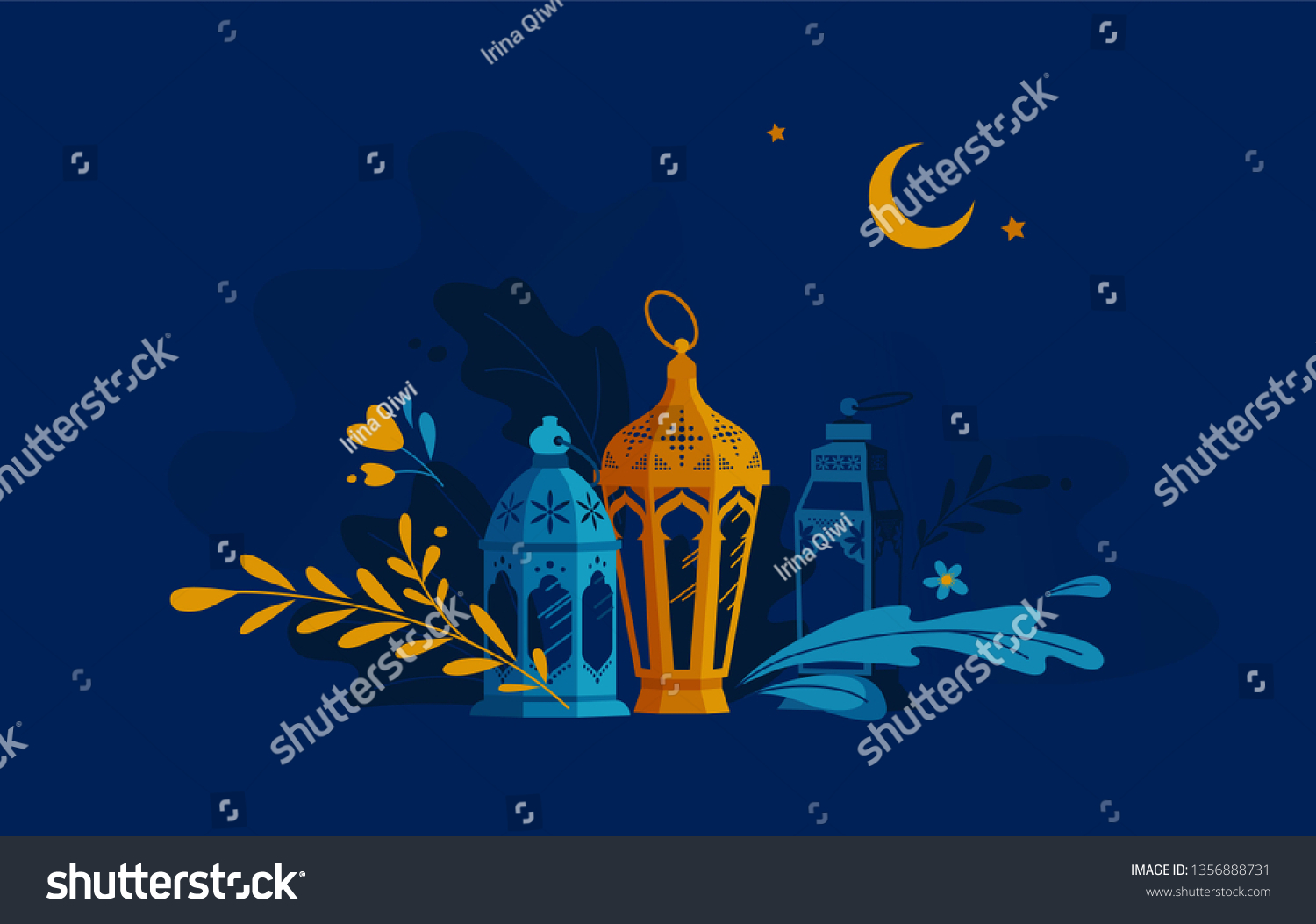 Hand Drawn Illustration Ramadan Lanterns Floral Stock Vector Royalty