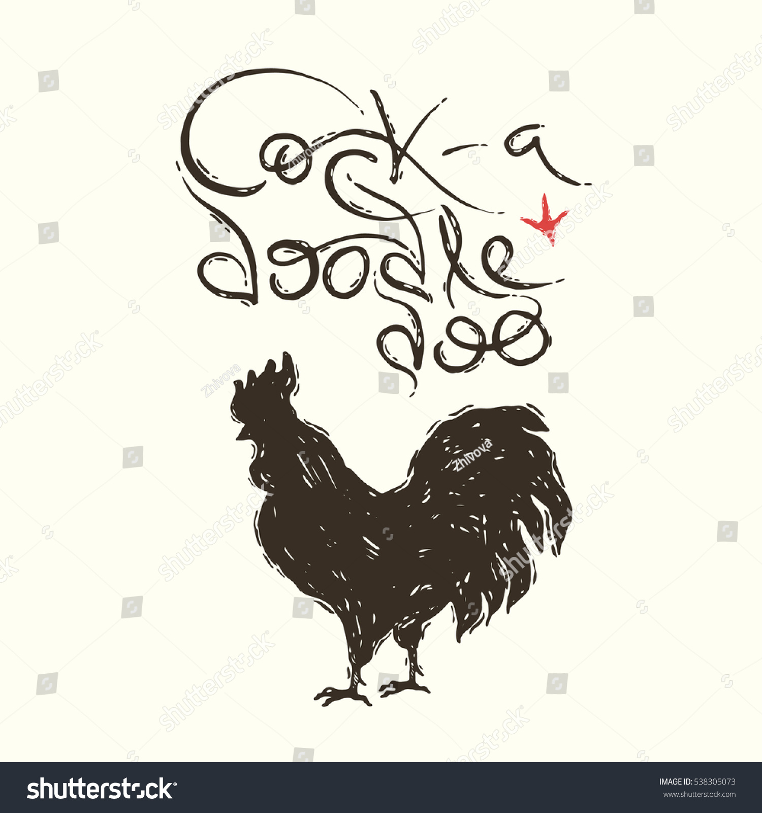 SVG of Hand drawn illustration of the rooster with inscription Cock-a-Doodle-Doo svg