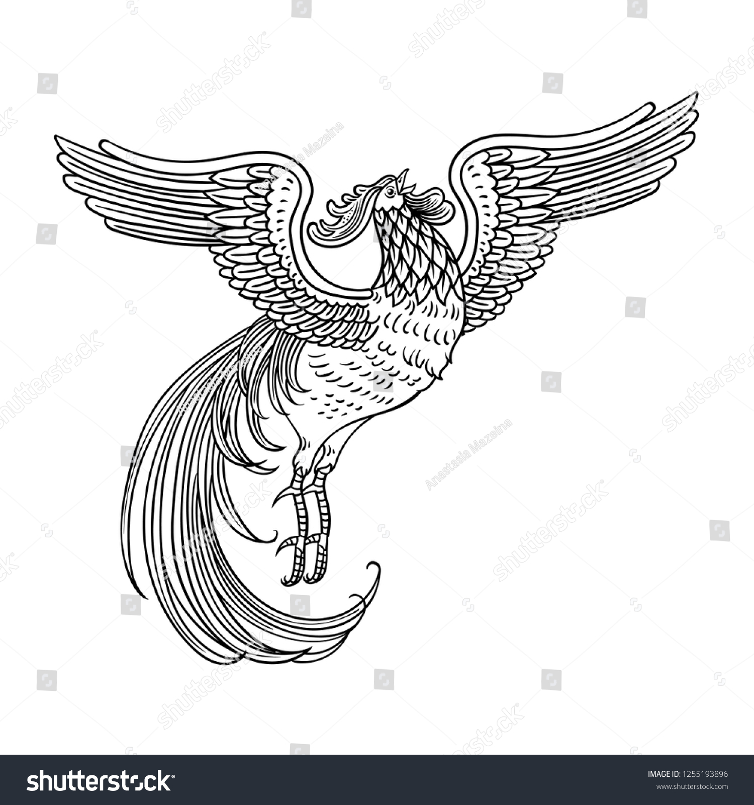 Hand Drawn Illustration Golden Rooster Russian Stock Vector Royalty Free