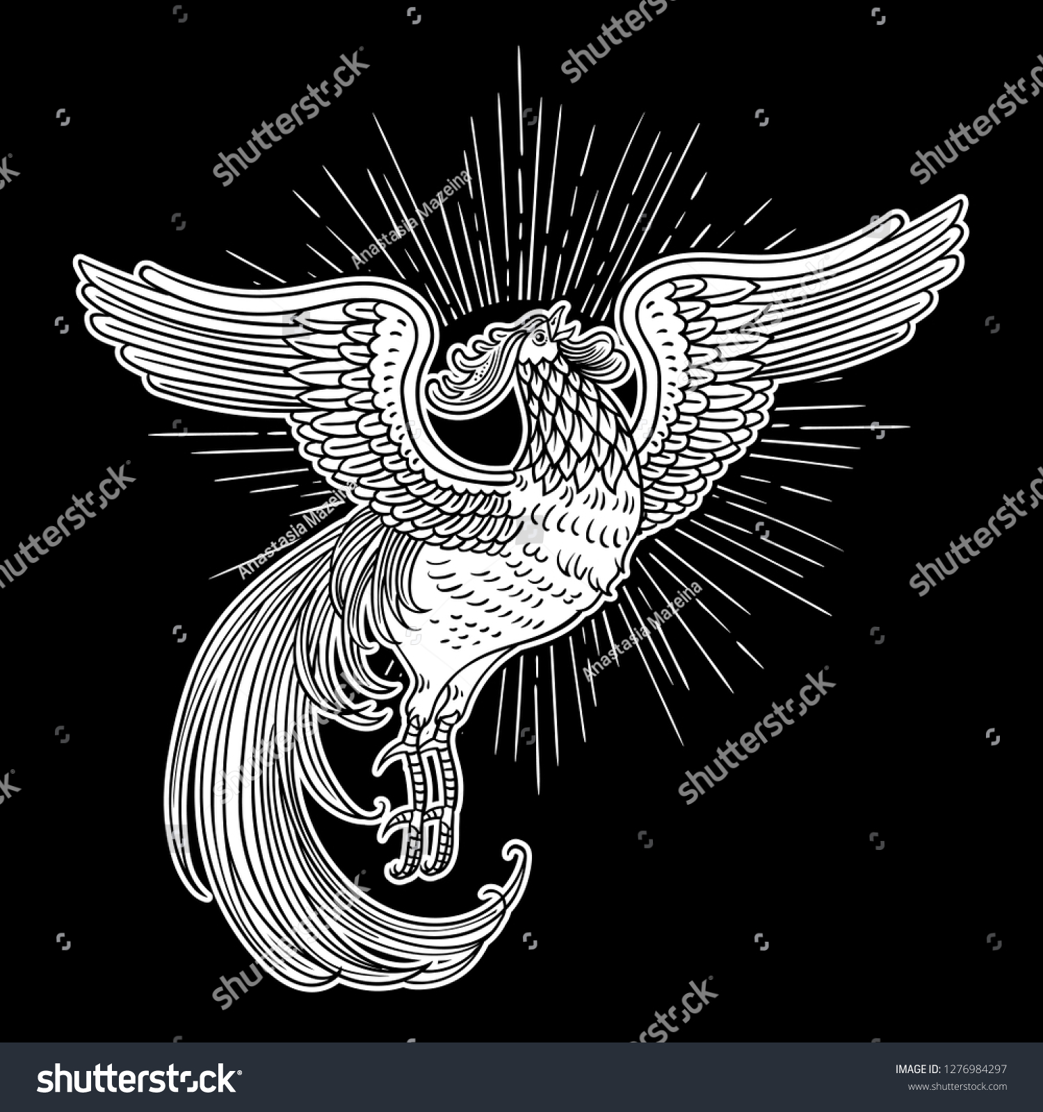 Hand Drawn Illustration Golden Rooster Russian Stock Vector Royalty Free