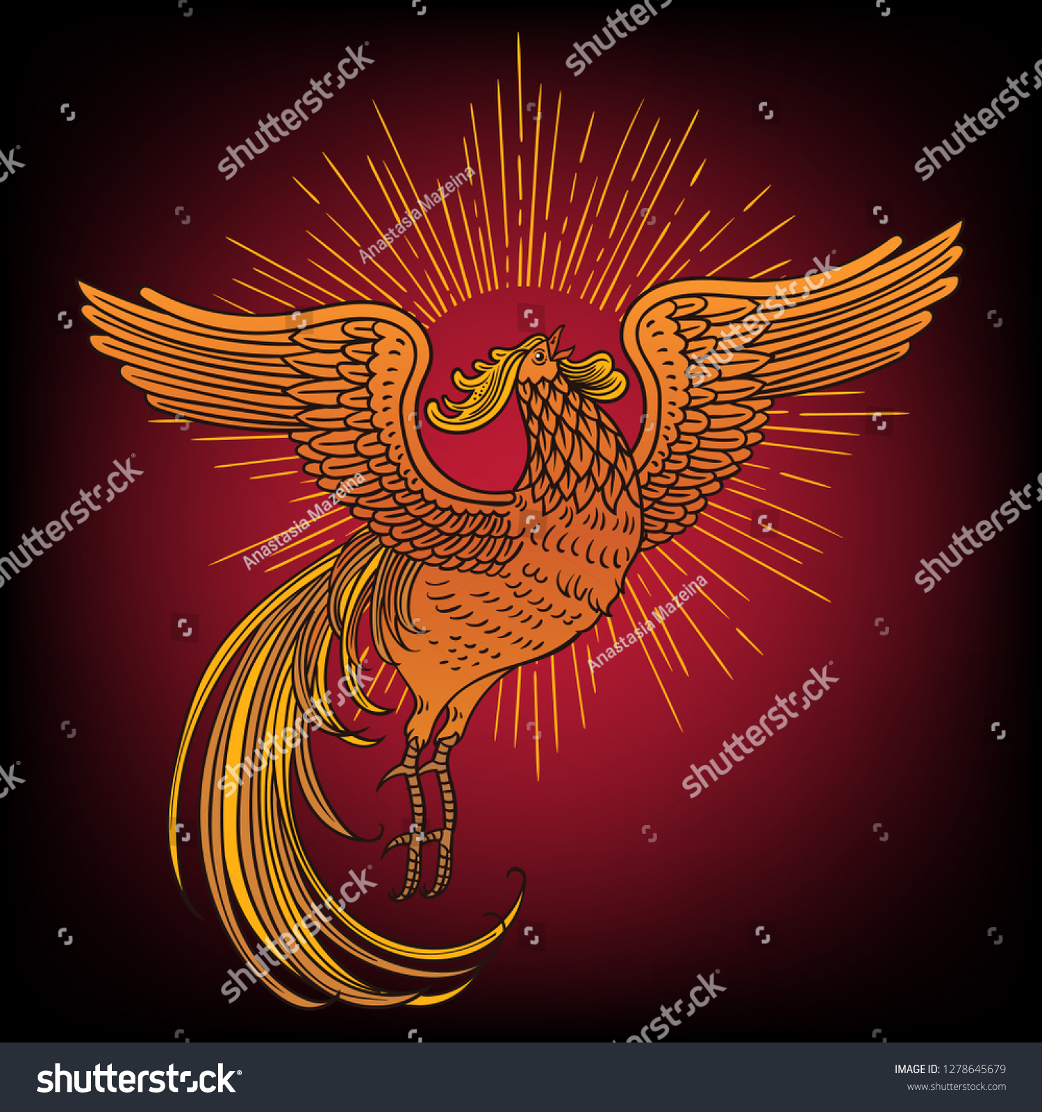 Hand Drawn Illustration Golden Rooster Russian Stock Vector Royalty Free