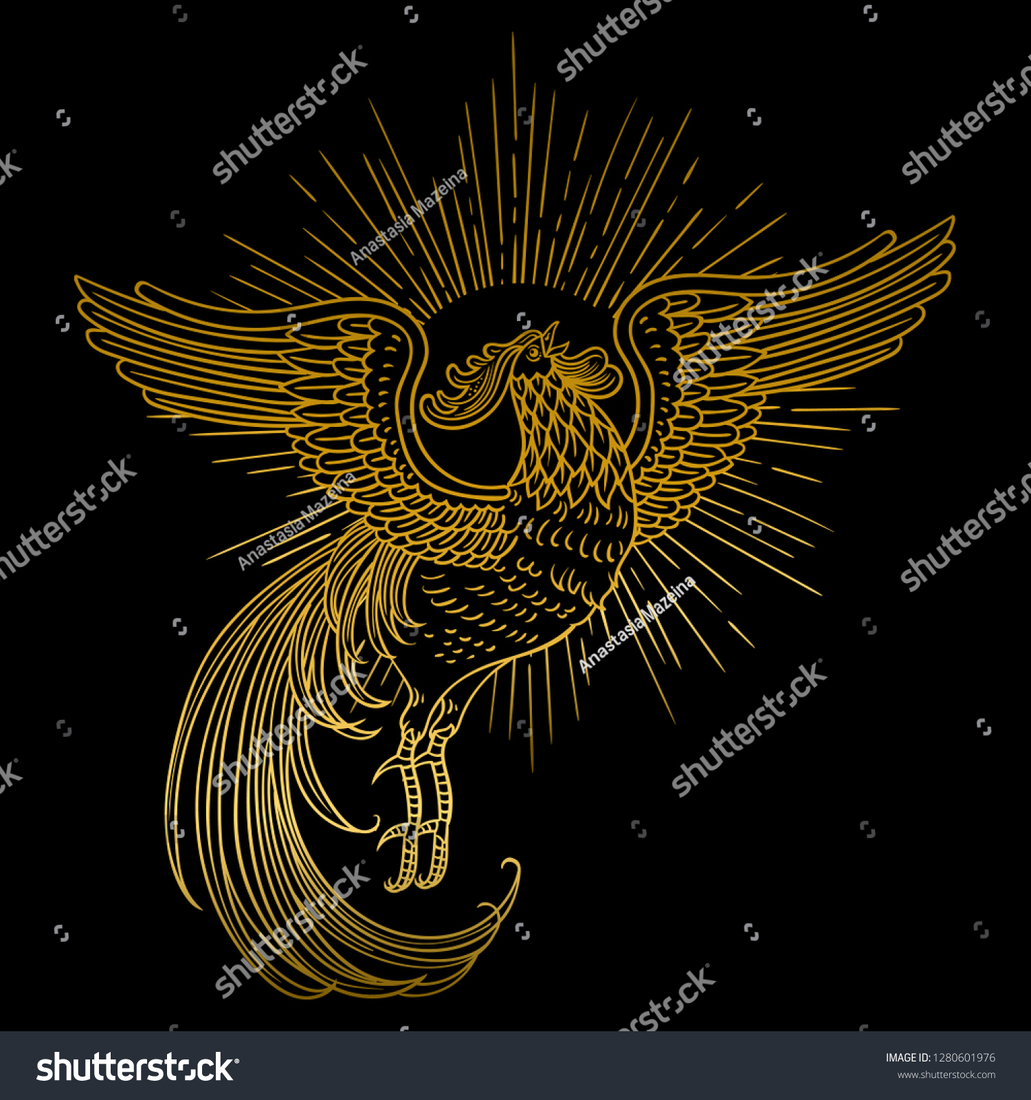 Hand Drawn Illustration Golden Rooster Russian Stock Vector Royalty Free