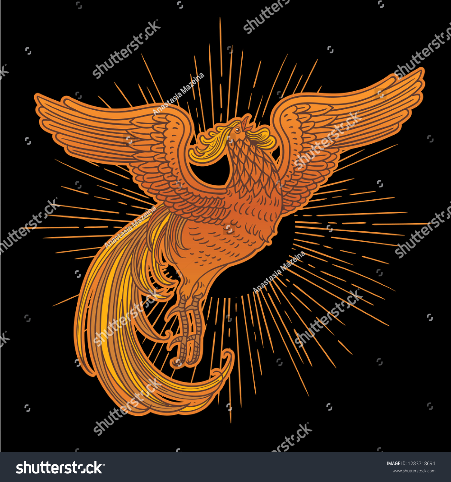 Hand Drawn Illustration Golden Rooster Russian Stock Vector Royalty Free