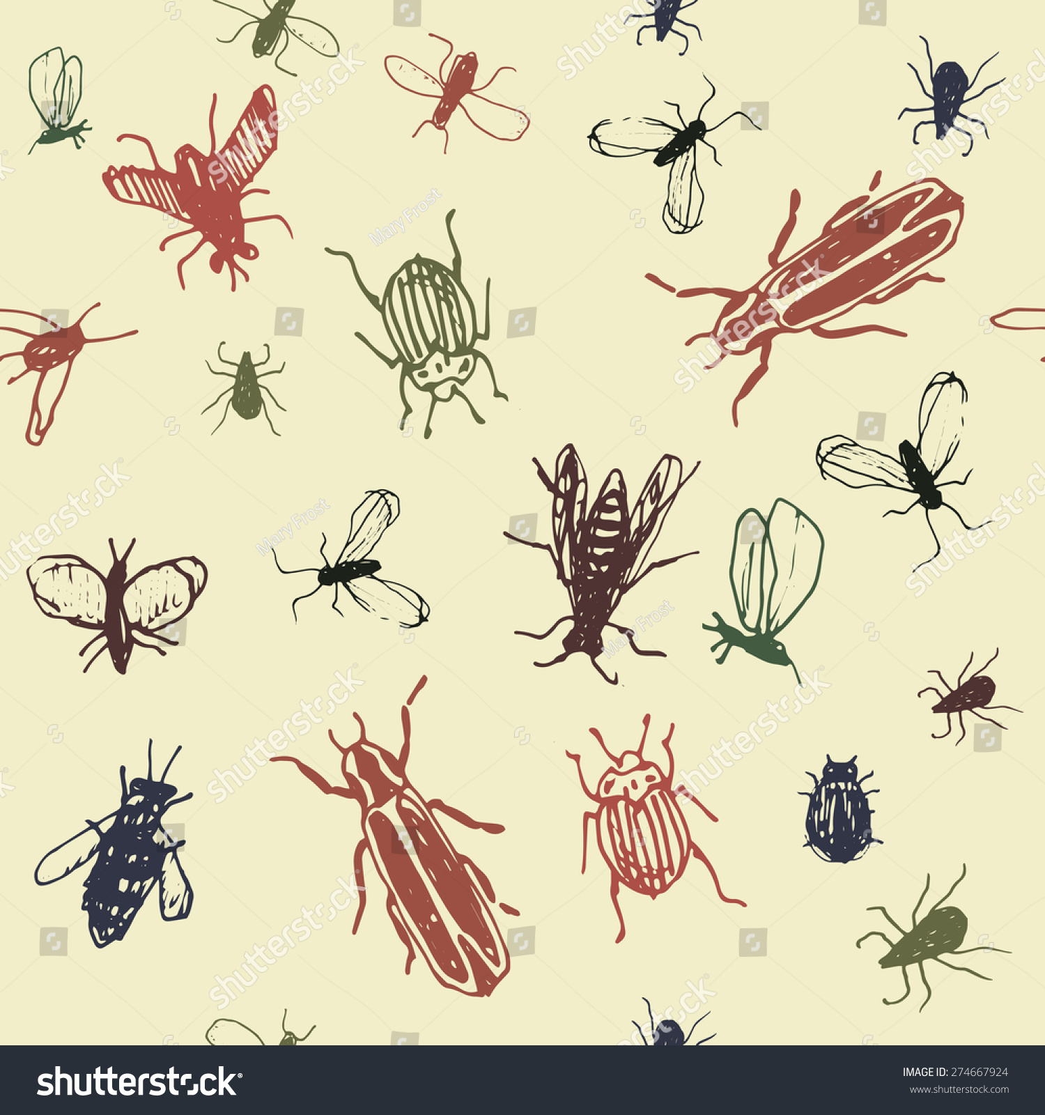 Hand Drawn Insects Seamless Pattern Stock Vector 274667924 - Shutterstock