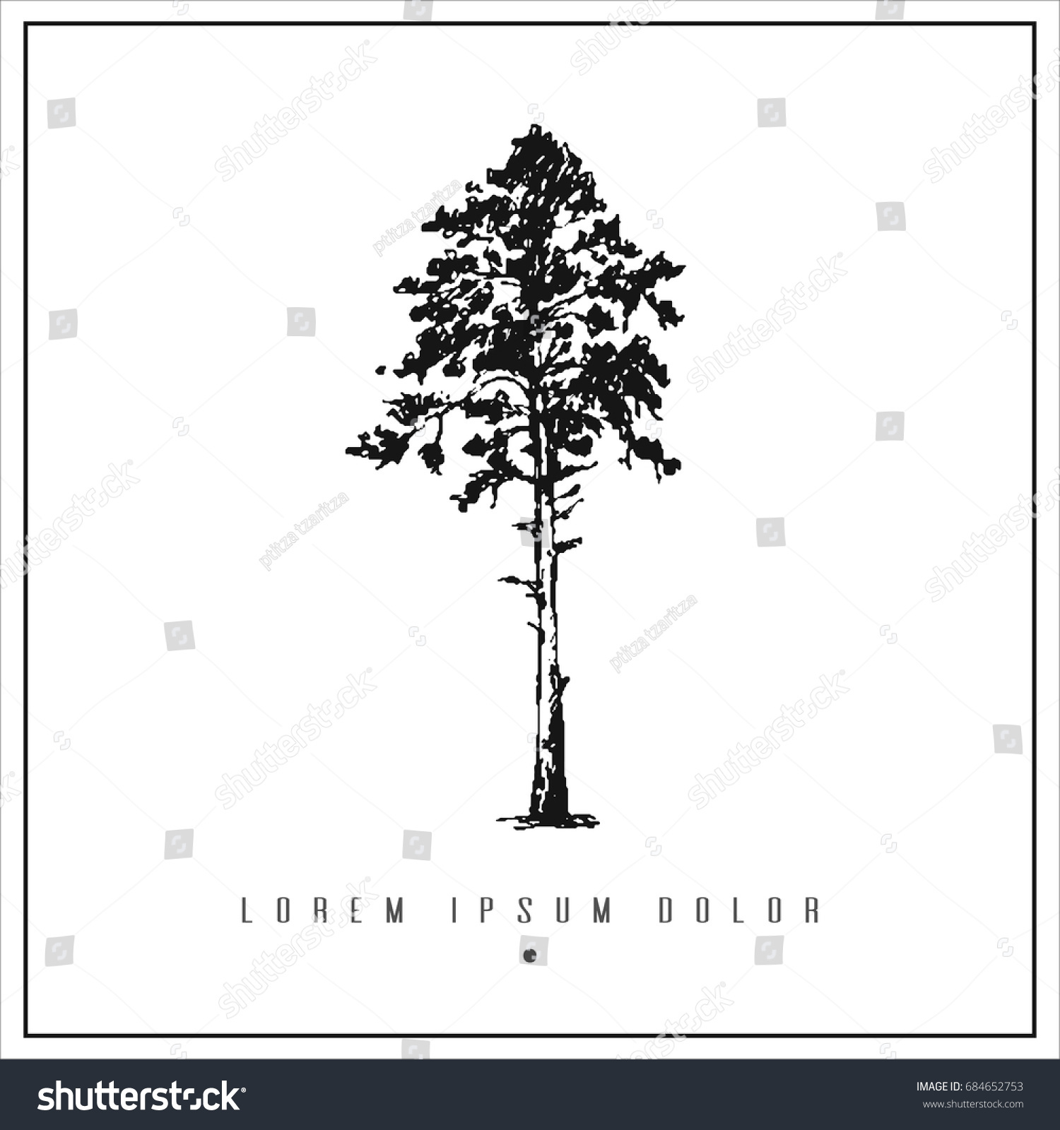 SVG of hand drawn isolated illustration with tree (oak, ash, birch, maple, fir, eucalyptus) and place for your text. minimalism vintage  invitation, label or card svg