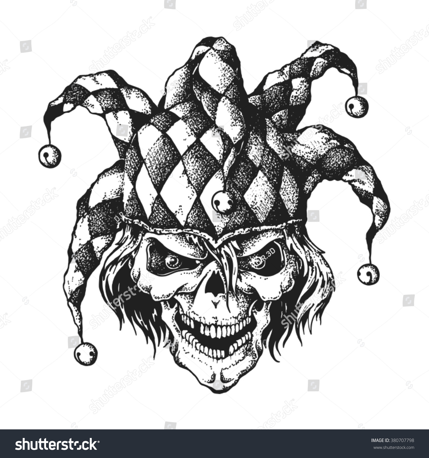 Hand Drawn Jester Skull Wearing Fools Stock Vector (Royalty Free