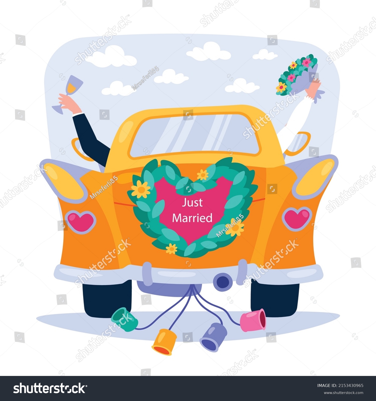 Hand Drawn Just Married Car Illustration Stock Vector Royalty Free