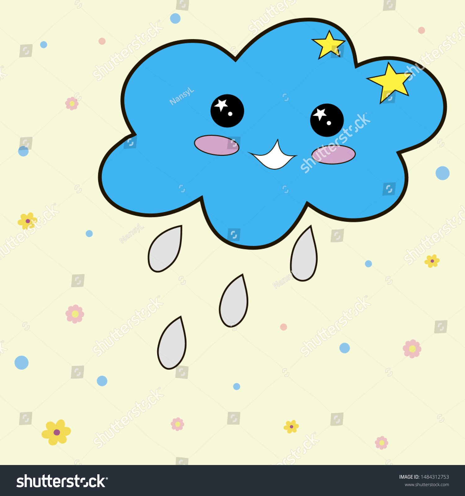 Hand Drawn Kawaii Small Rain Vector Stock Vector (Royalty Free) 1484312753