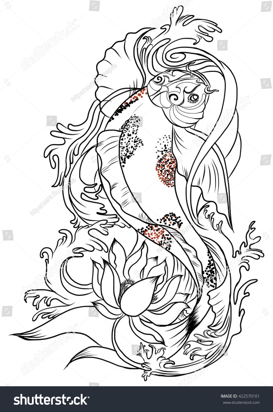 Hand Drawn Koi Fish Tattoo Stock Vector (Royalty Free) 422570101