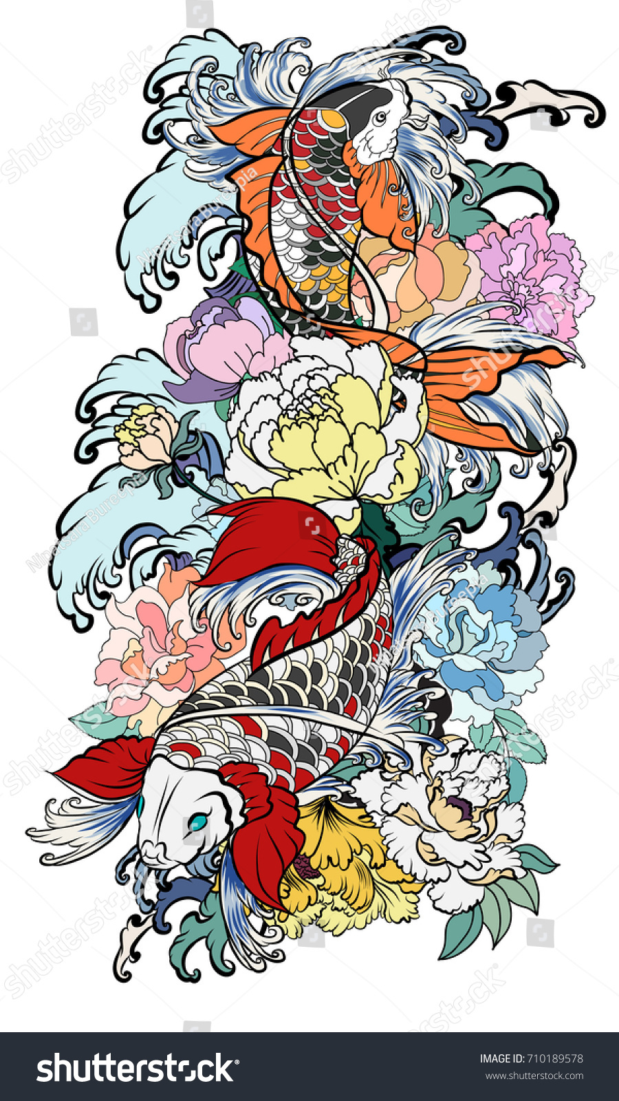 hand drawn koi fish flower tattoo stock vector 710189578 hand drawn koi fish flower tattoo stock vector 710189578