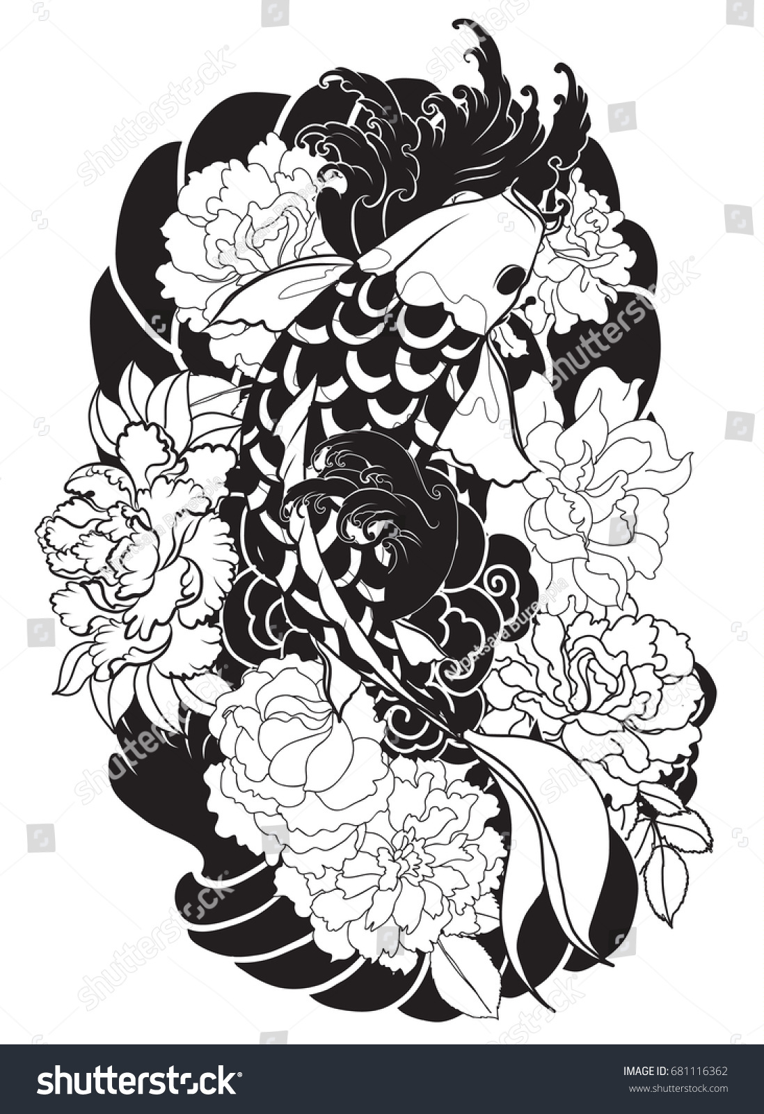 Download Hand Drawn Koi Fish Flower Tattoo Stock Vector Royalty Free 681116362