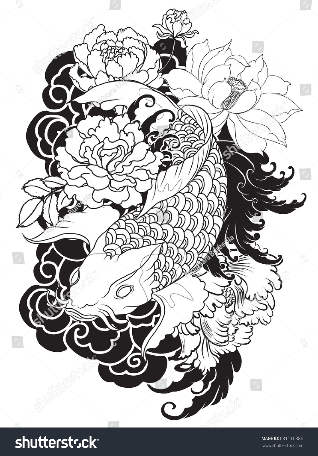 Download Hand Drawn Koi Fish Flower Tattoo Stock Vector Royalty Free 681116386