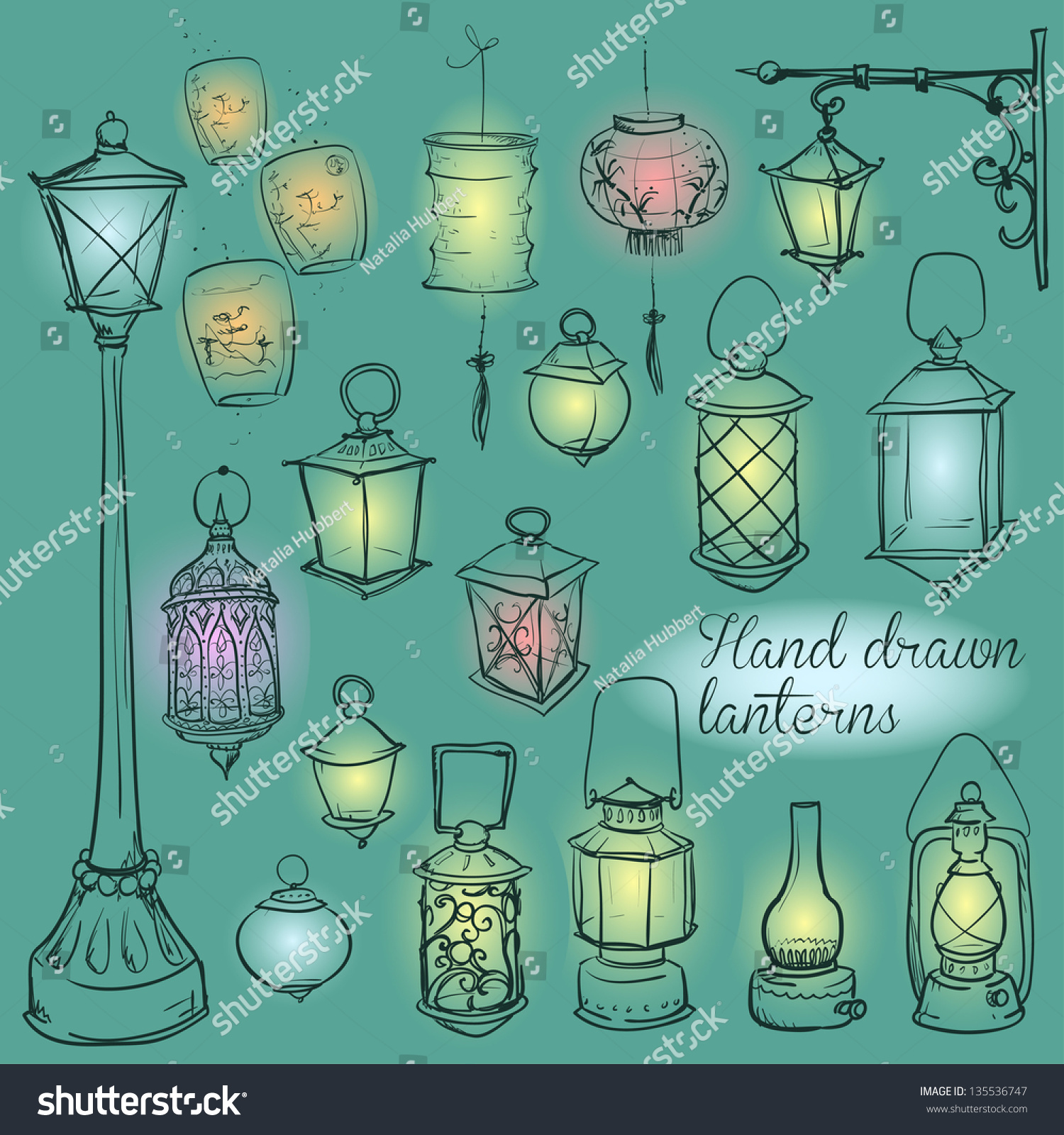 Hand Drawn Lanterns Collection Stock Vector (Royalty Free) 135536747
