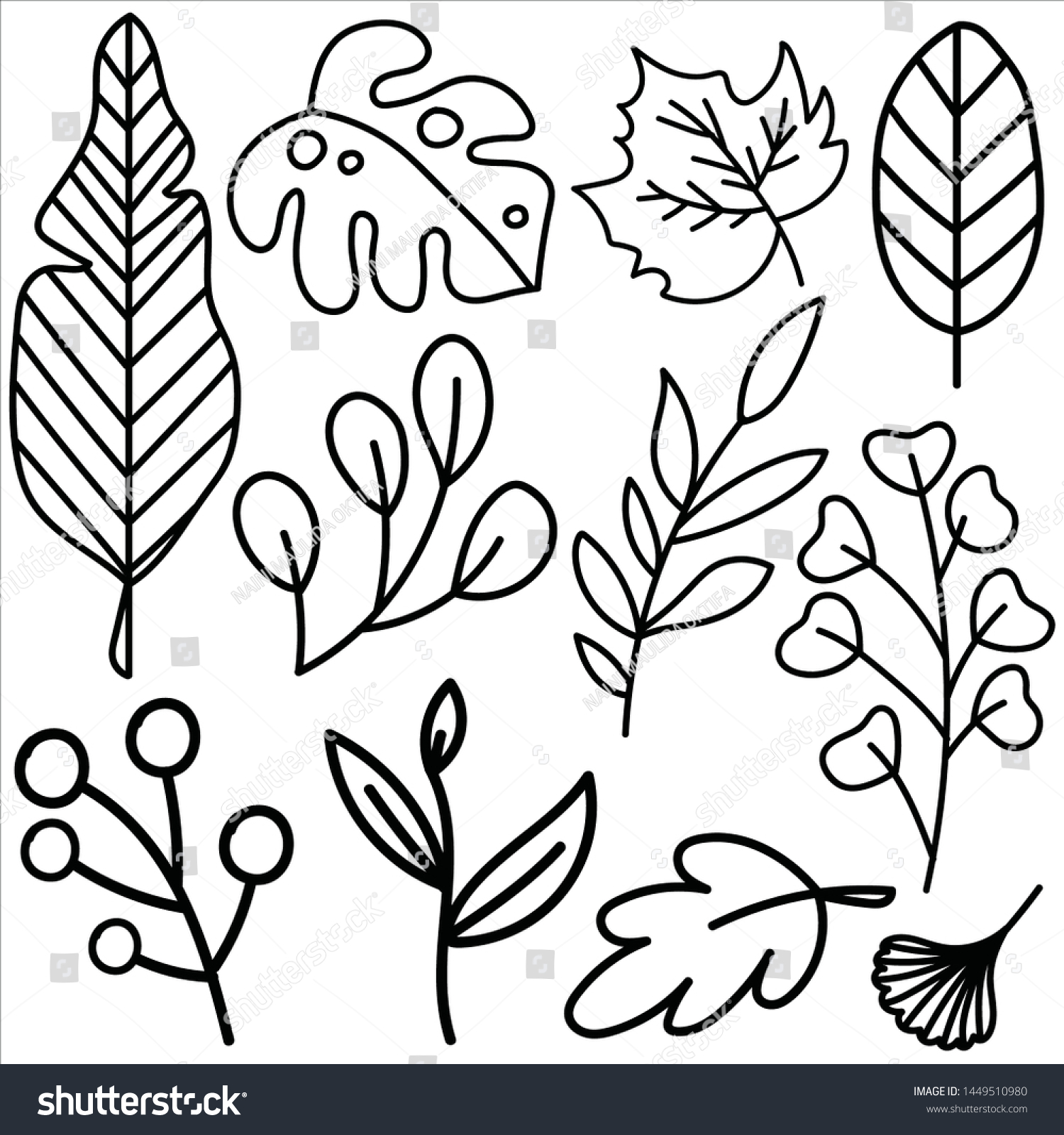 Handdrawn Leaves Doodles Set Vector Illustration Stock Vector Royalty