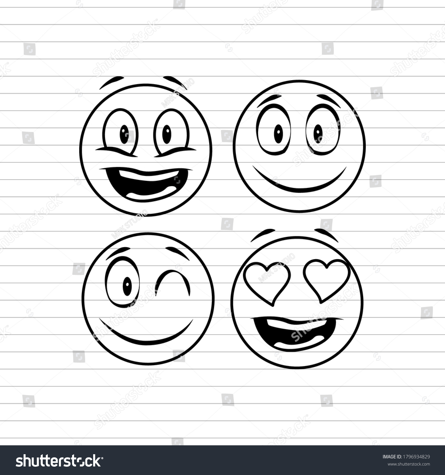 Hand Drawn Line Art Icon Smiley Stock Vector (Royalty Free) 1796934829