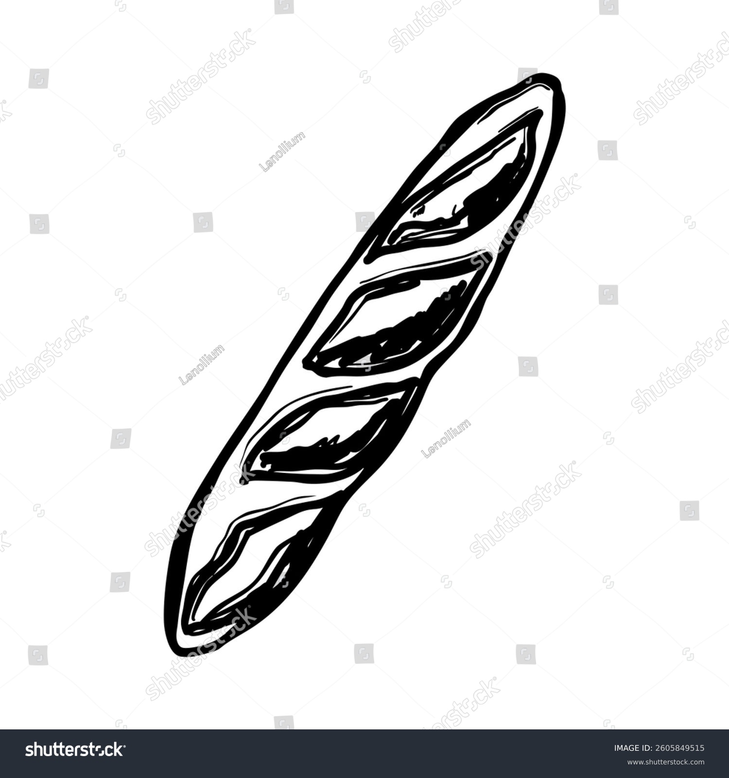 recommend clip art: Hand-drawn Line Art Vector Illustration of a French Baguette Isolated on White Background