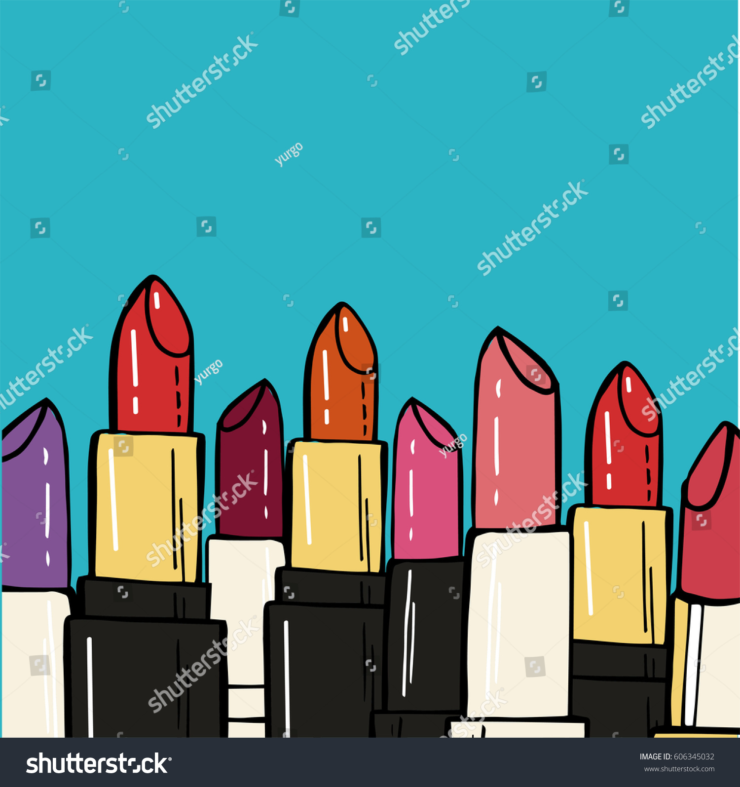 Hand Drawn Lipsticks Cartoon Style Drawing vector de stock (libre de regalías) 606345032