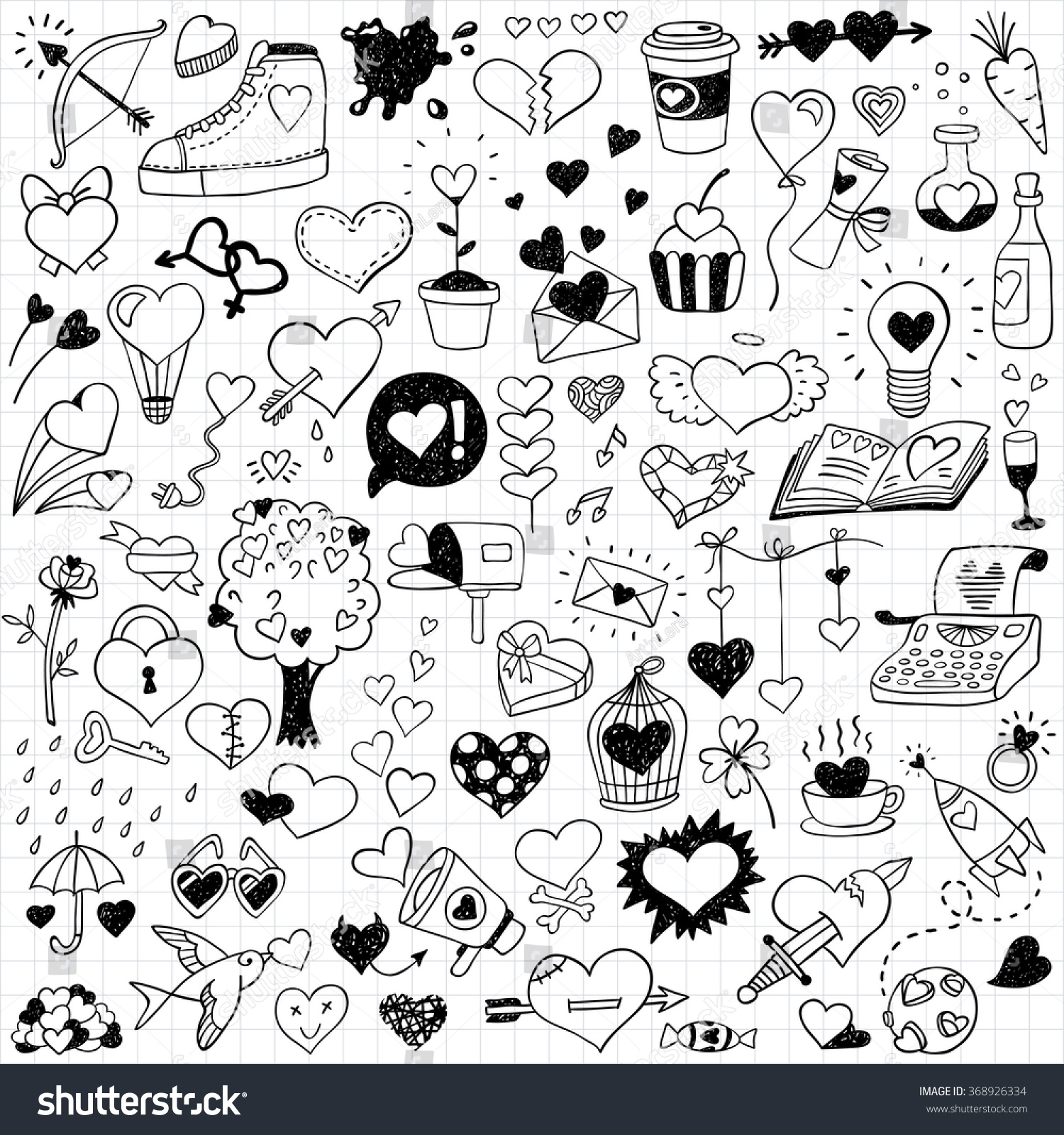 Hand-Drawn Love Doodles Stock Vector Illustration 368926334 : Shutterstock