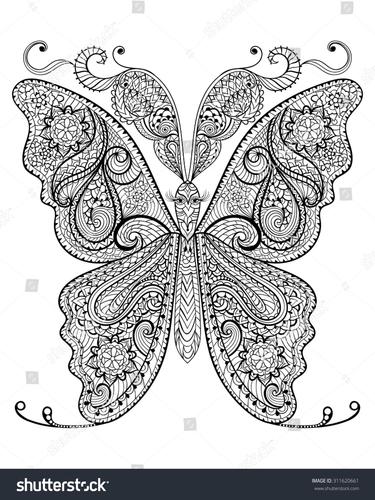 Hand Drawn Magic Butterfly Adult Anti Stock Vector 311620661 - Shutterstock