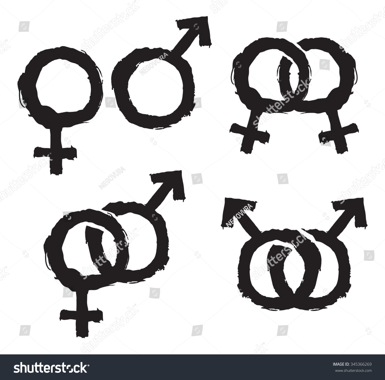 Hand Drawn Male Female Gender Symbols Stock Vector Royalty Free 345366269