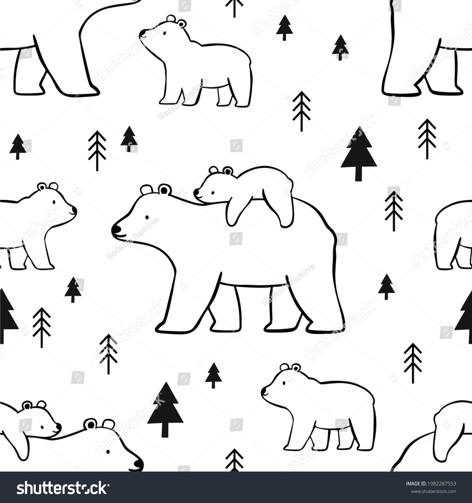 SVG of Hand drawn Mama Bear vector print. Mom and baby bear - illustrations for kids. Seamless pattern svg