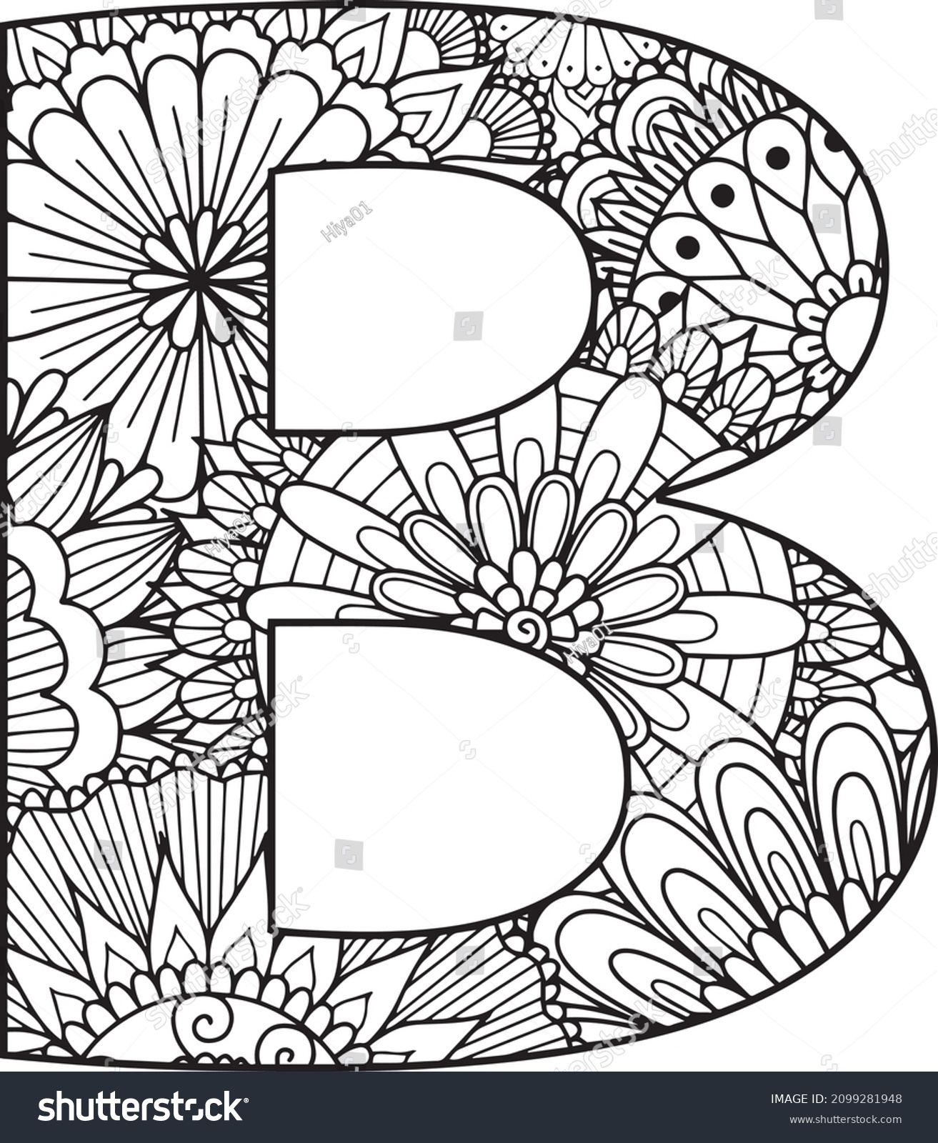 Handdrawn Mandala Alphabet B Coloring Page Stock Vector (Royalty Free ...