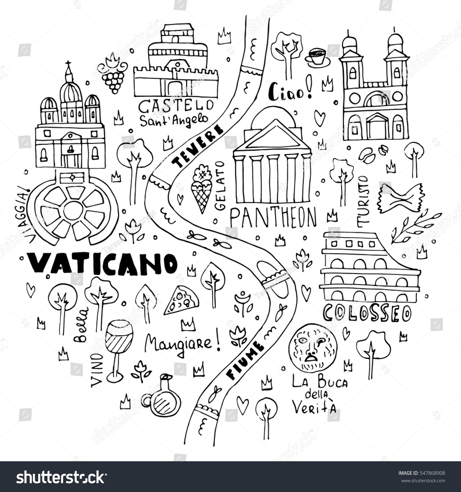 Hand Drawn Map Rome San Pietro Stock Vector Royalty Free
