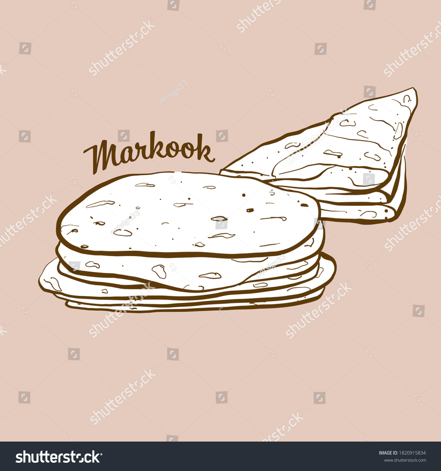 SVG of Hand-drawn Markook bread illustration. Flatbread, Saj bread, usually known in Levant. Vector drawing series. svg