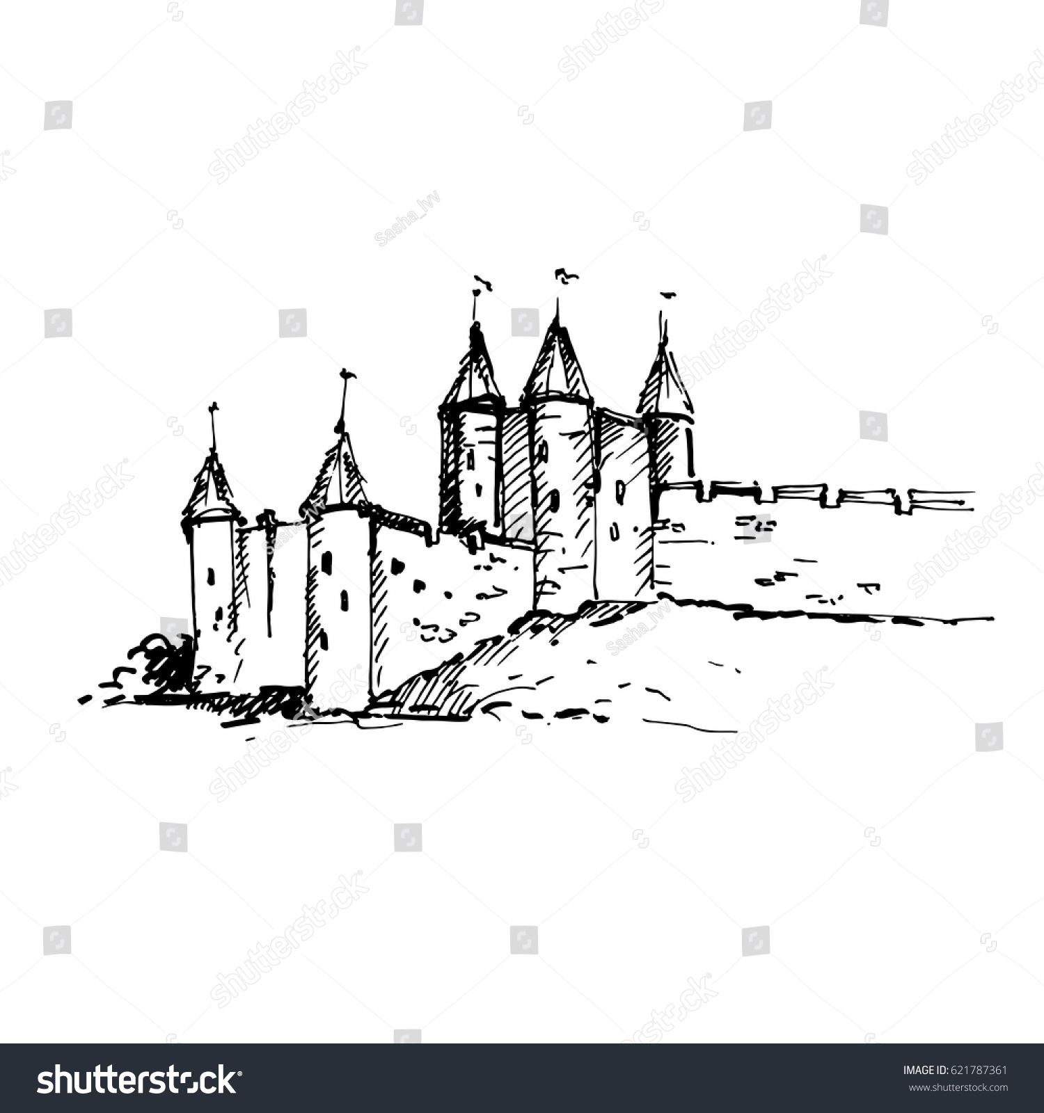 Hand Drawn Medieval Castle Sketch Vector Stock Vector (royalty Free 