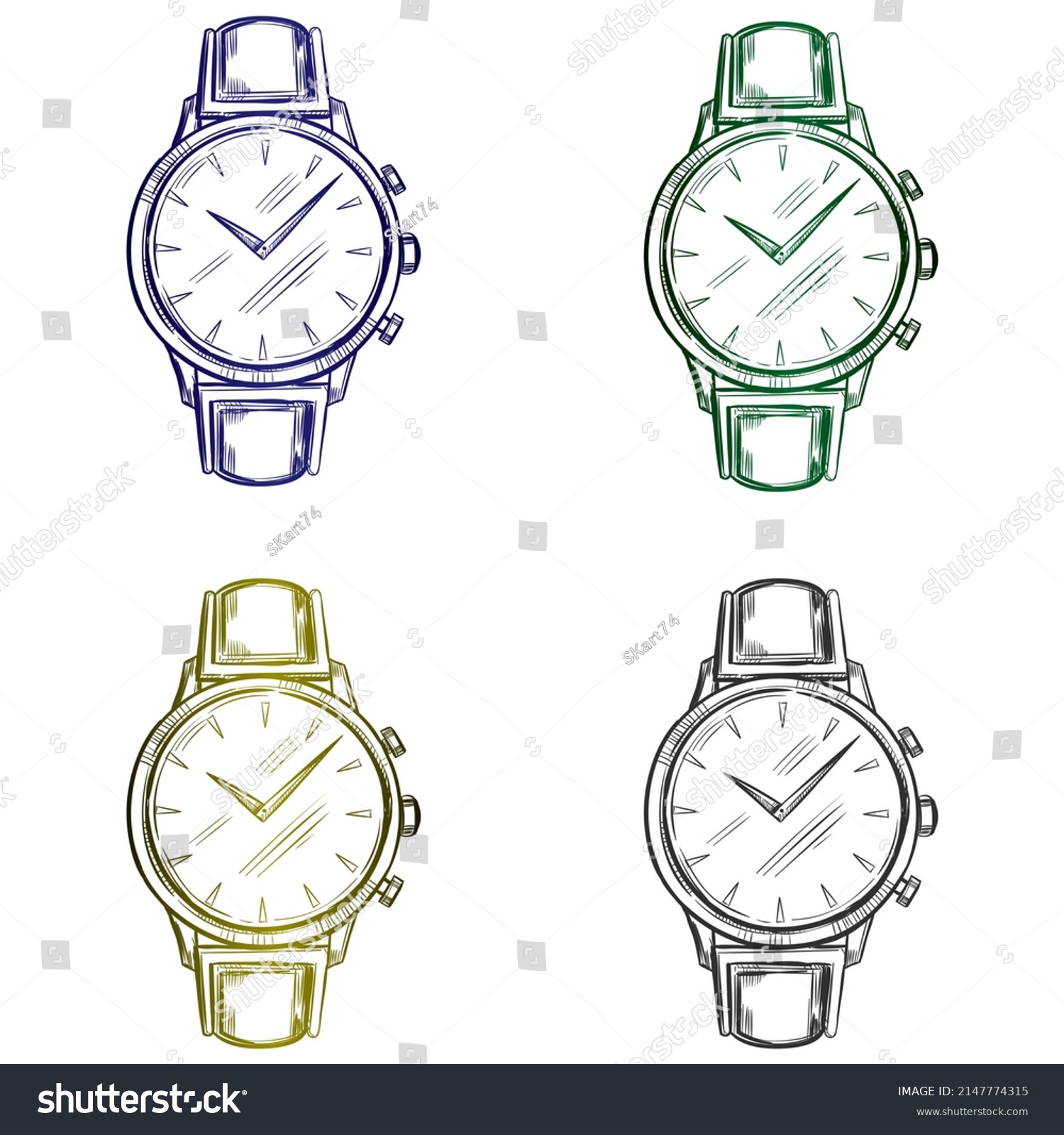 Hand Drawn Mens Wristwatch Vector Illustration Stock Vector (Royalty ...