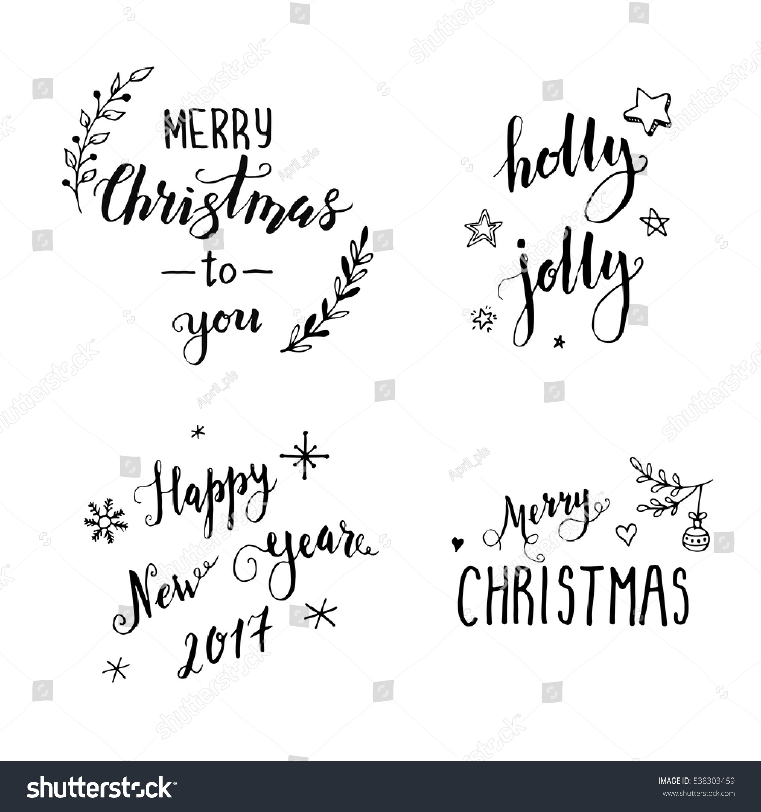 Hand Drawn Merry Christmas Lettering Text Stock Vector 538303459 - Shutterstock