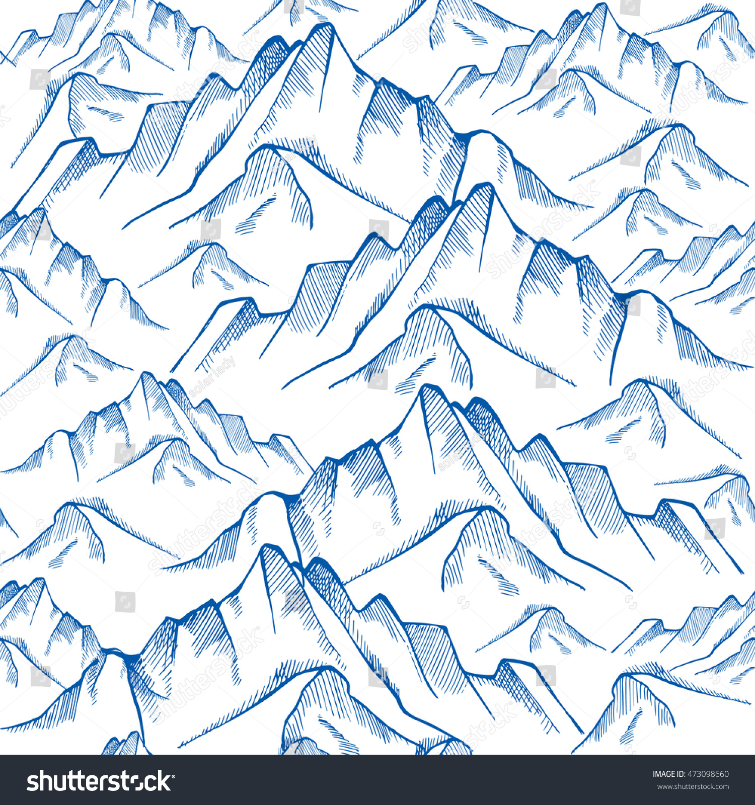 Hand Drawn Mountain Seamless Pattern Landscape 스톡 벡터 473098660