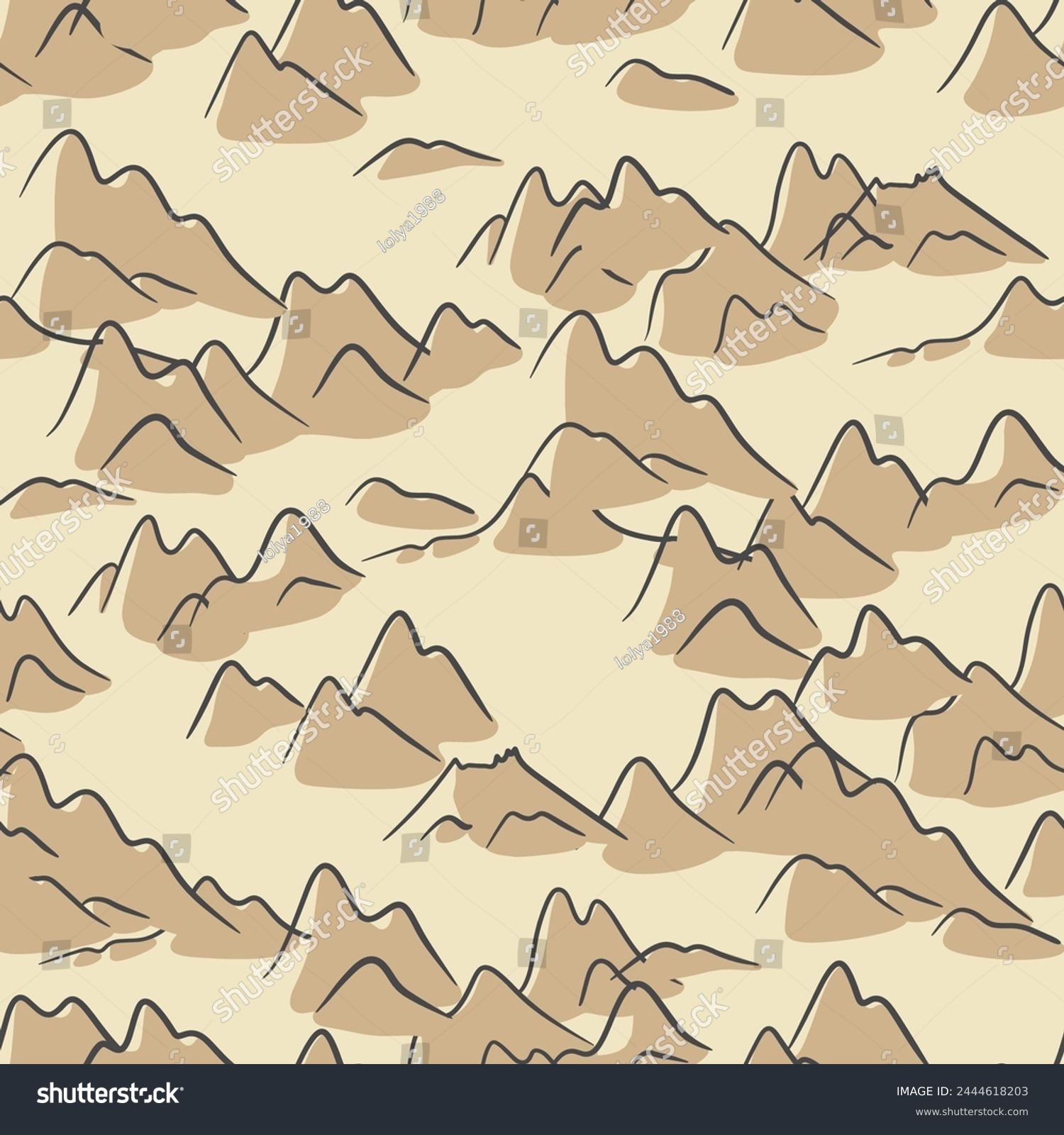 SVG of Hand drawn mountain seamless pattern. Landscape pattern. Vector illustration. Map of the area. Sand dunes top view svg