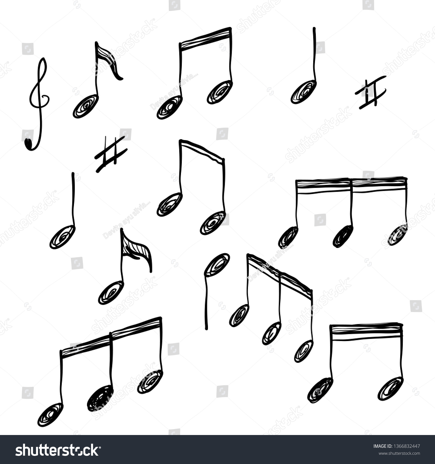 Hand Drawn Music Note Element Doodle: เวกเตอร์สต็อก (ปลอดค่าลิขสิทธิ์ ...