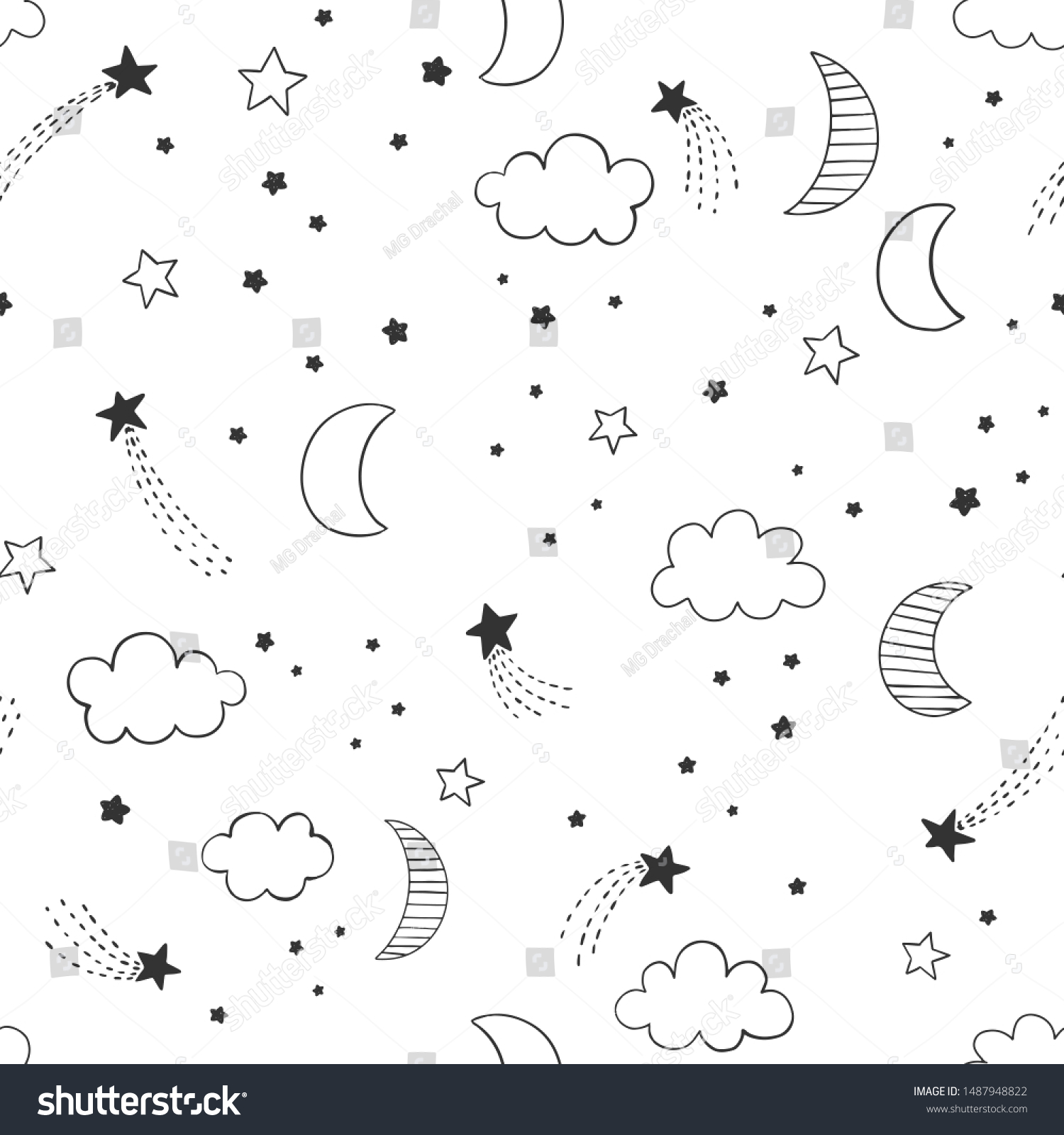 Hand Drawn Night Sky Vector Pattern Stock Vector (Royalty Free ...