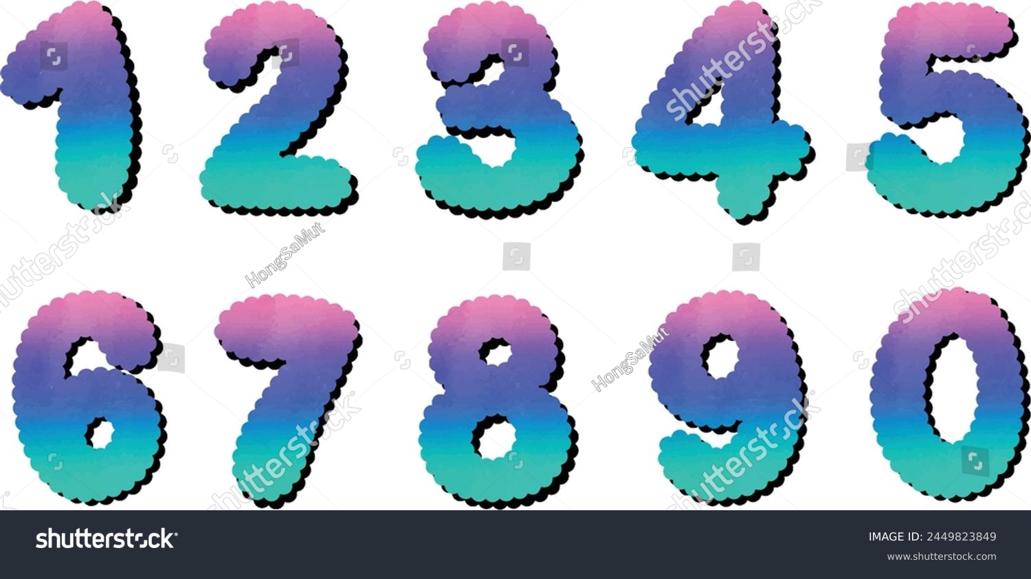 SVG of Hand drawn numbers 1234567890 with color gradient svg