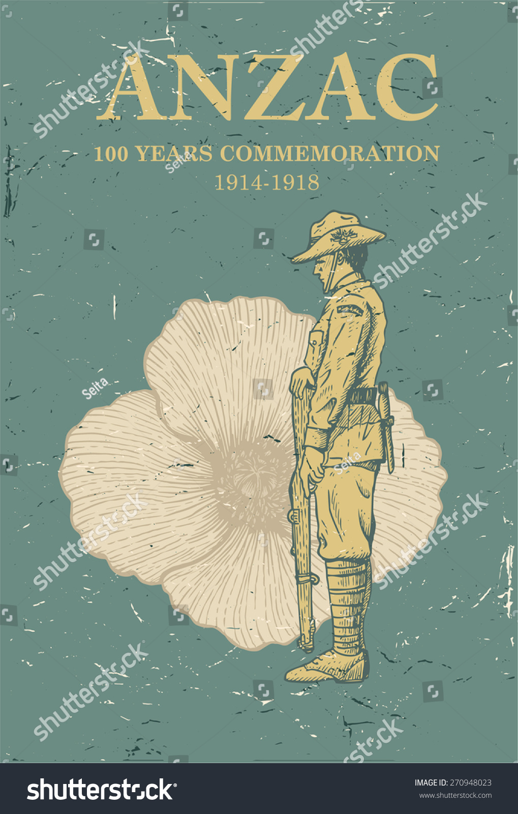 SVG of Hand drawn of Australian soldier salutes with a poppy flower on the background. svg