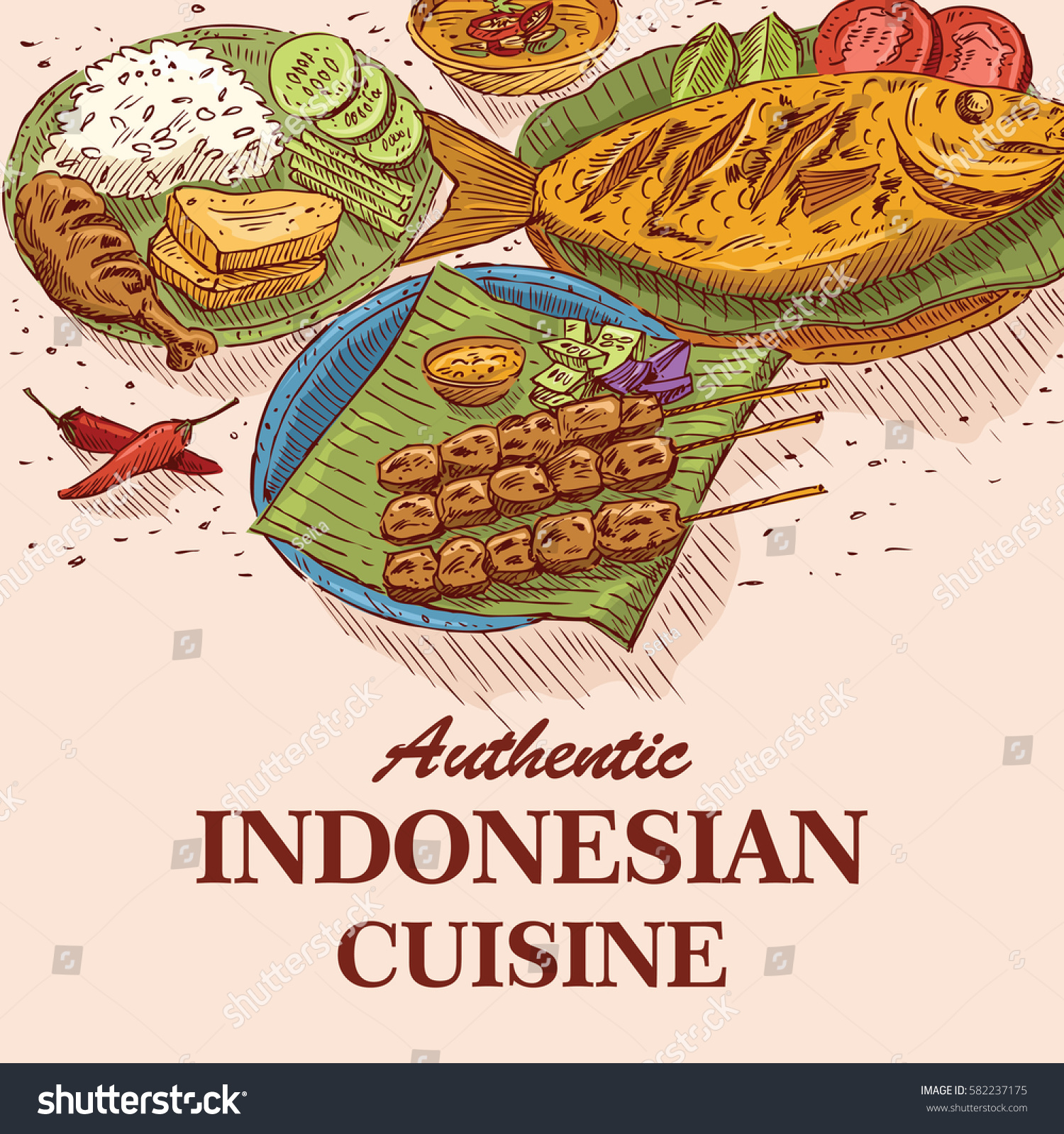 Hand Drawn Indonesian Food Vector Stock Vector 582237175 - Shutterstock