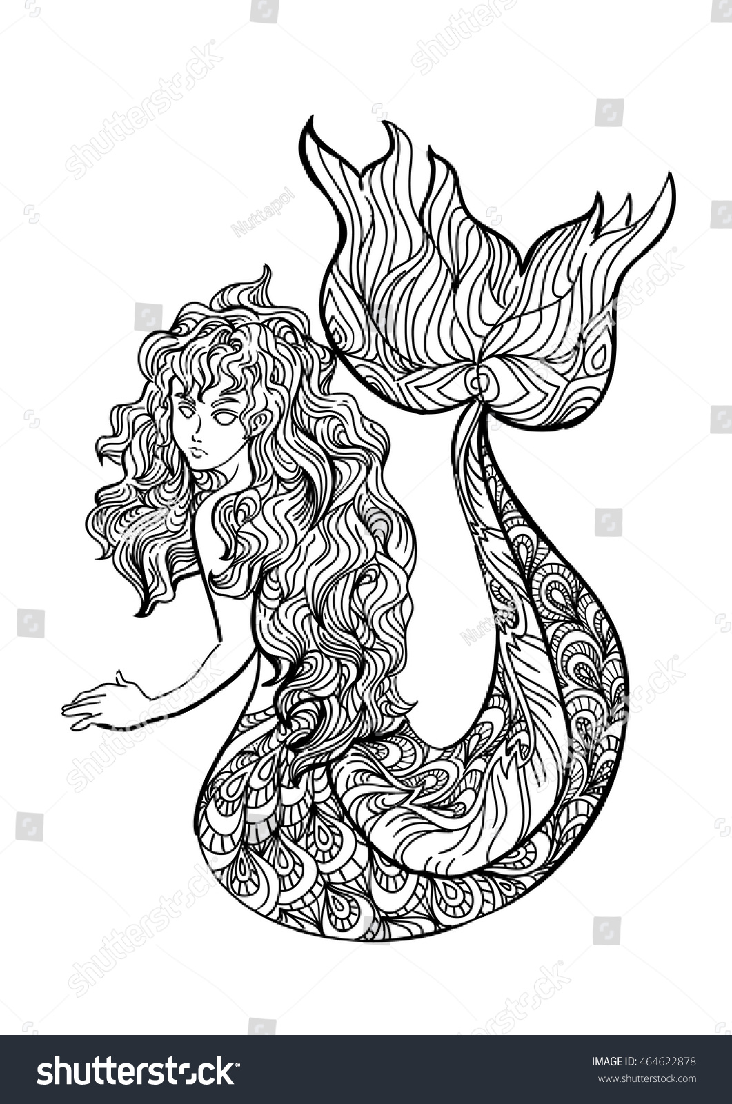Download Hand Drawn Mermaid Zentangle Style Stock Vector 464622878 ...