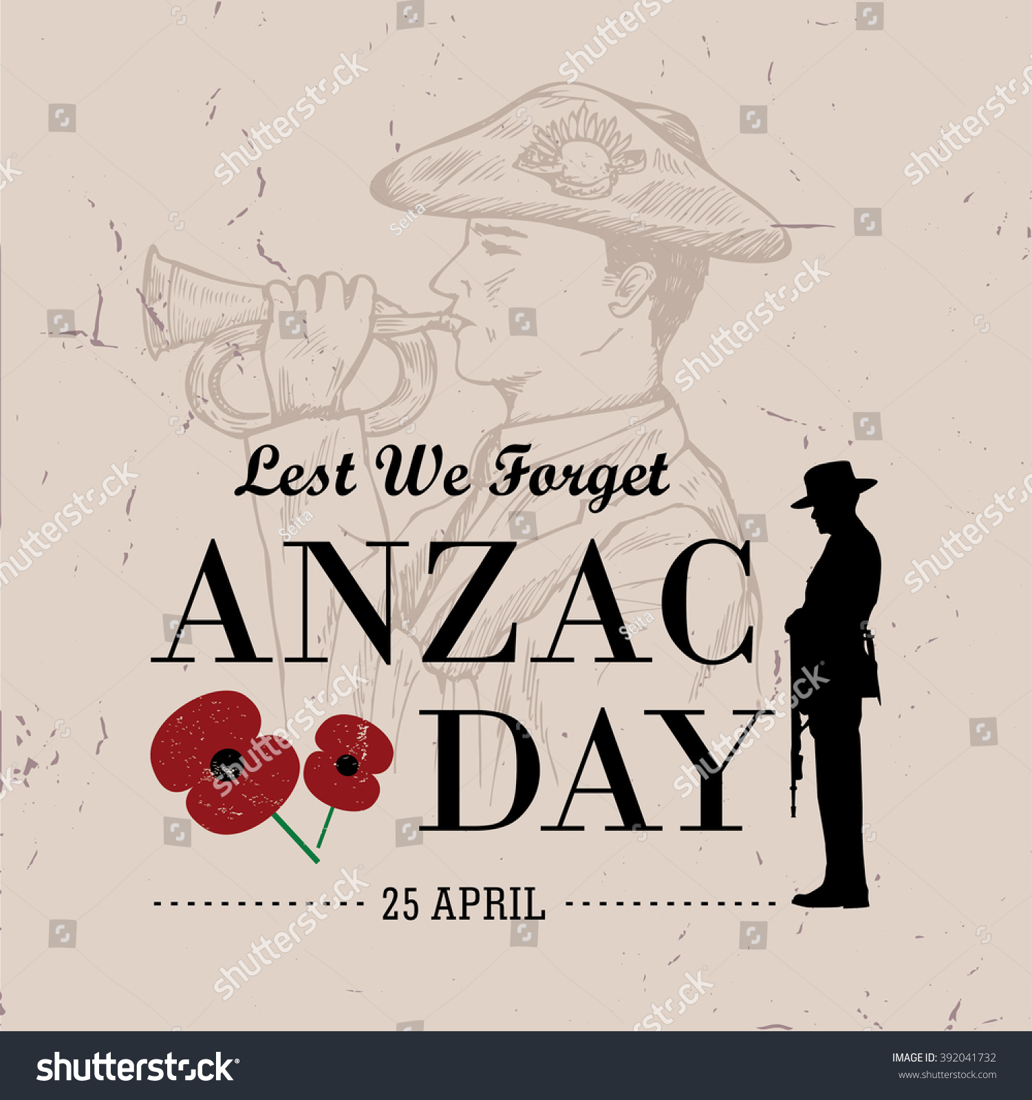 SVG of Hand drawn of soldier blowing trumpet with text Lest we forget and Anzac Day svg