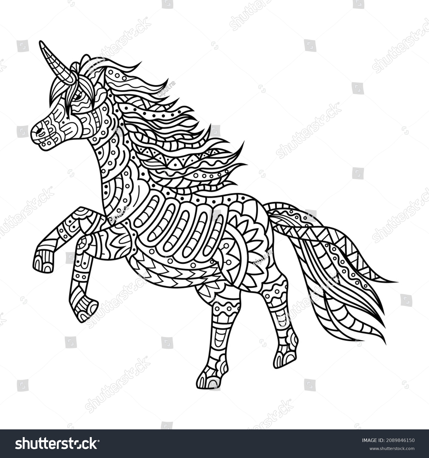 Hand Drawn Unicorn Zentangle Style Stock Vector (Royalty Free ...