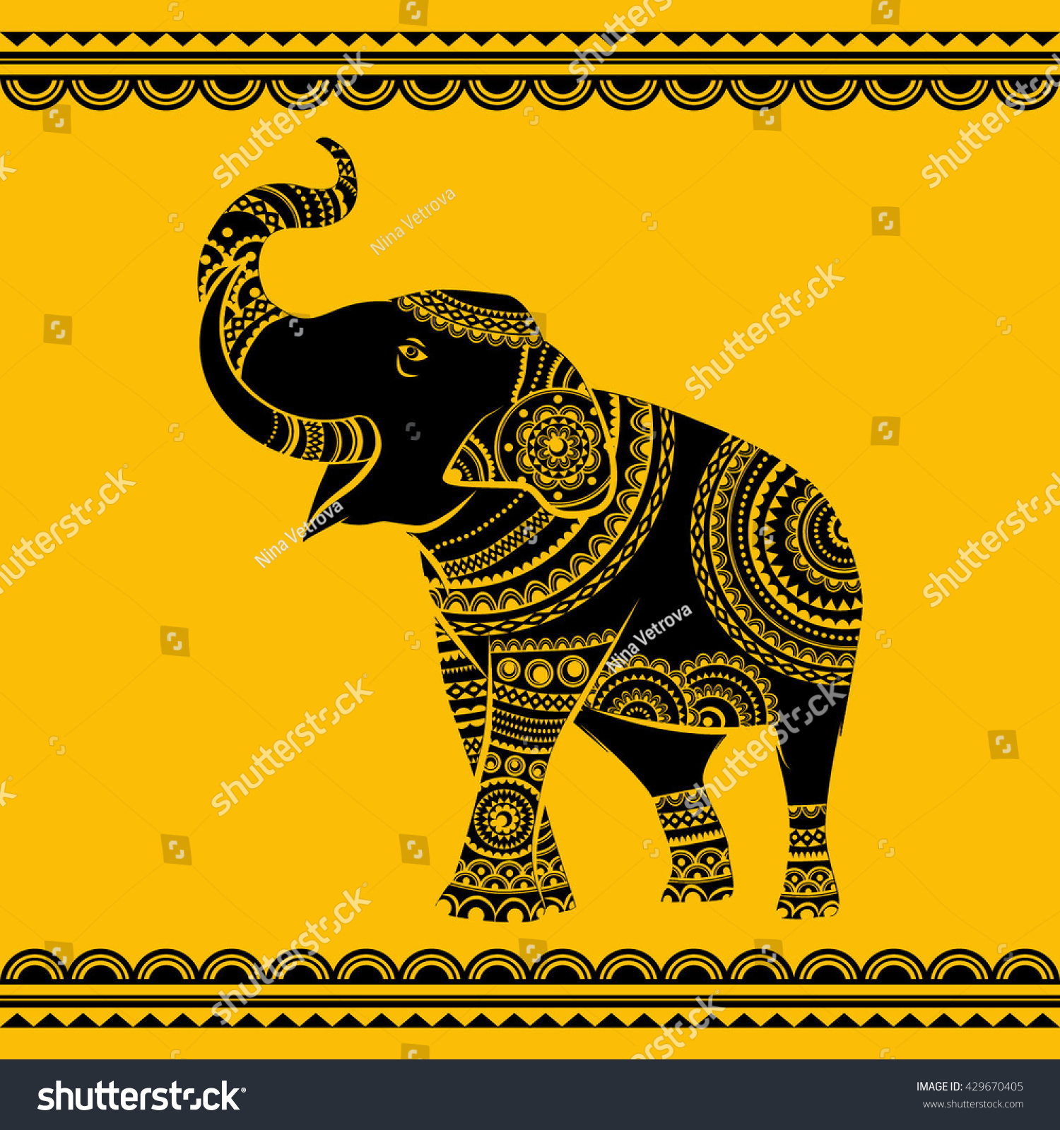 SVG of Hand drawn ornate elephant. Isolated vector illustration. Ideal ethnic background, tattoo, yoga, African, Indian,Thai, spirituality, boho design. svg