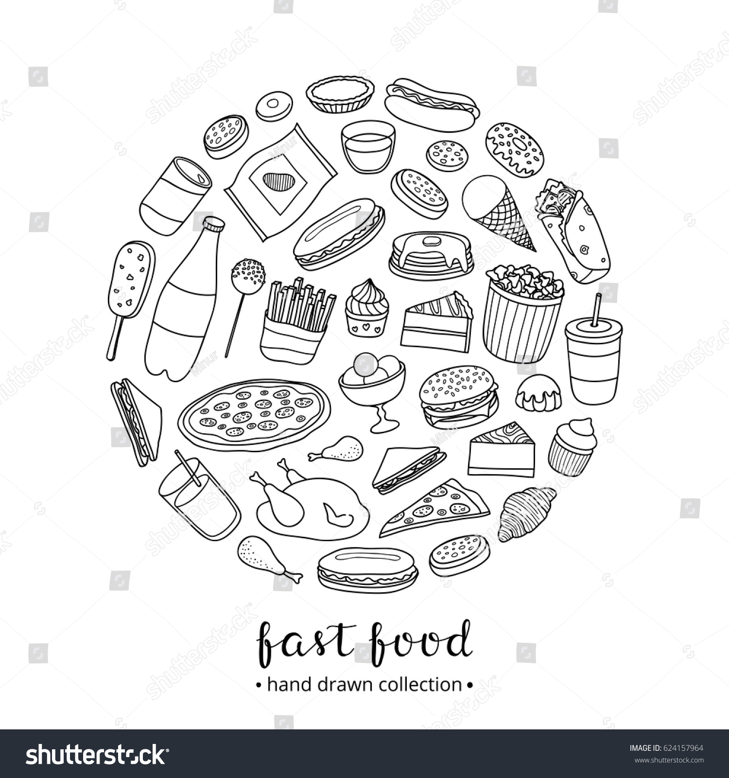 Hand Drawn Outline Fast Food Meals Stock Vector (Royalty Free) 624157964