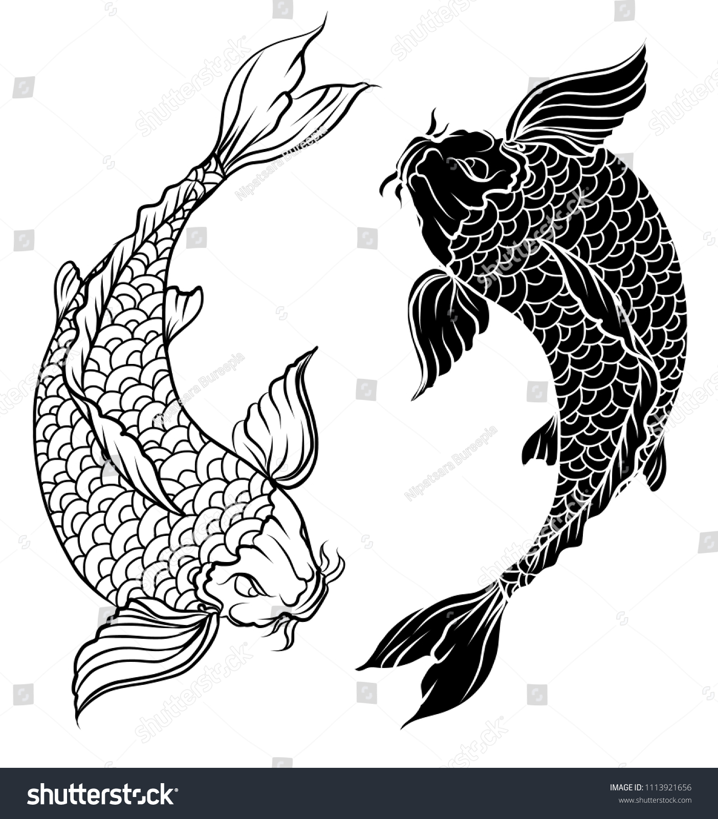 Hand Drawn Outline Koi Fish Japanese Stock Vector (Royalty Free ...